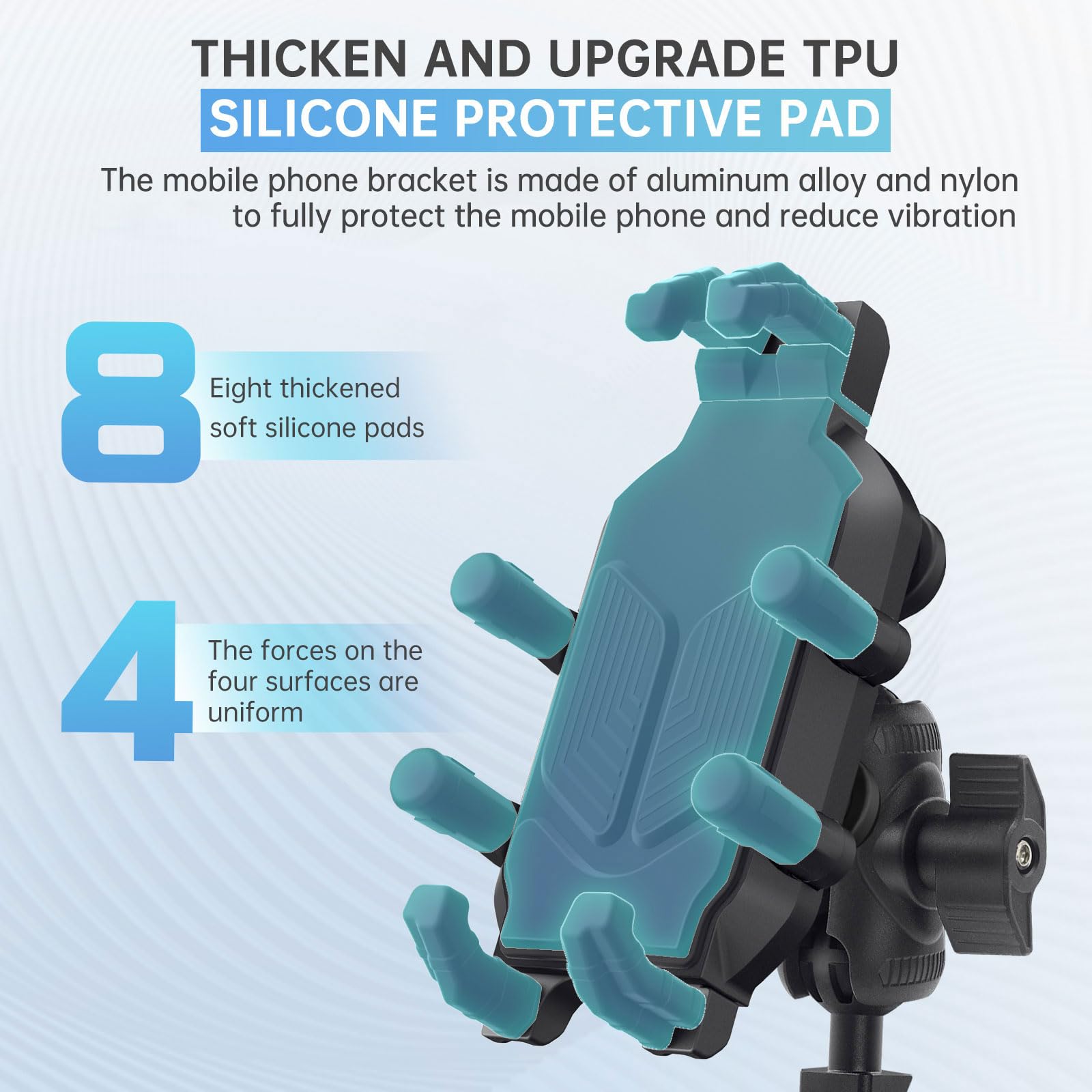 Support de téléphone pour moto et vélo avec amortisseurs de vibrations pour smartphones de 4,7 à 7,2 pouces réglable