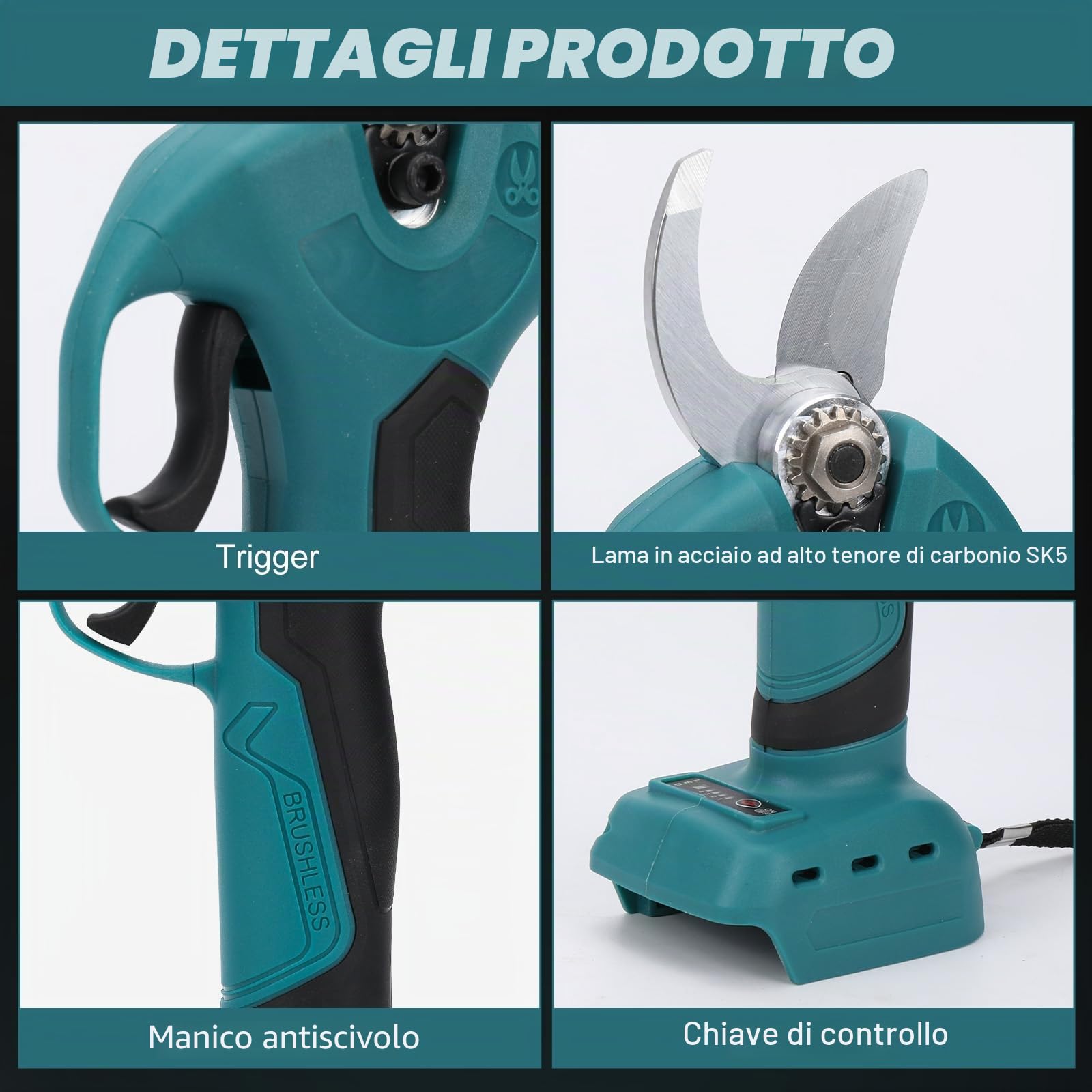 Cesoie Senza Filo compatibili con Makita 18V, Diametro Taglio Massimo 45mm, Motore Senza Spazzole 1500W, Pale SK5, Forbici da Giardino Elettrico per Giardino e Tagliente d'albero (Senza batteria)