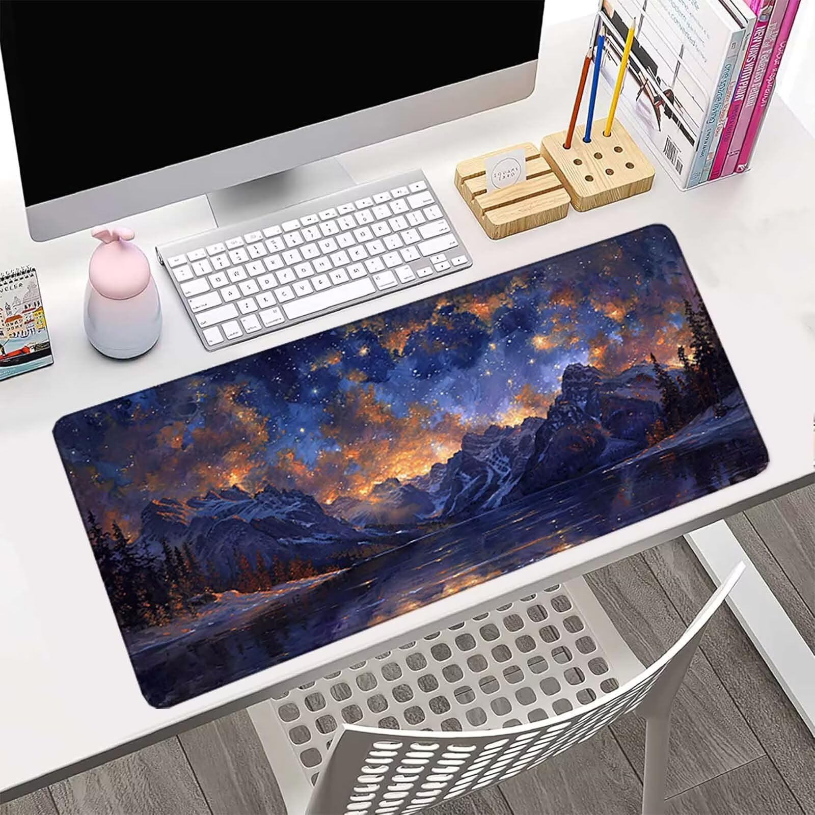 Podkładka pod mysz XXL 1500 x 800 mm, wodoodporna podkładka pod mysz niebieska mysz gwiaździste niebo wzór akcesoria do gier szyte krawędzie antypoślizgowa gumowa podstawa powierzchnia do biura/domu