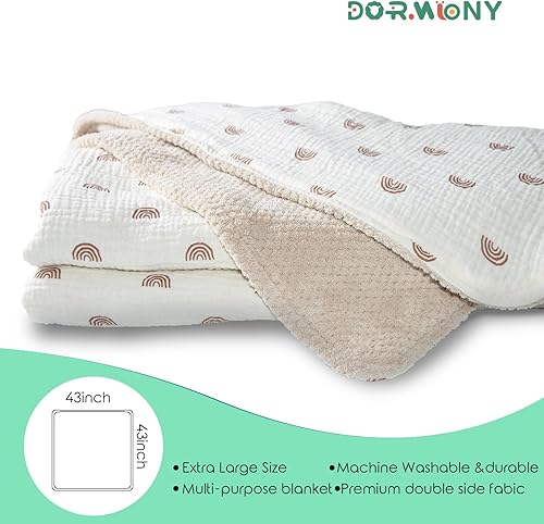 Miniatura 4 de Manta de muselina de algodón orgánico para bebé, suave y transpirable, con forro de franela cálido, manta unisex para cuna, grande de 43 x 43