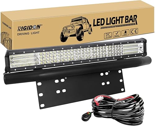 RIGIDON Barra de luz de trabajo LED, luz de conducción de 23 pulgadas 570 W con soporte de soporte de montaje de placa de parachoques de número, kit