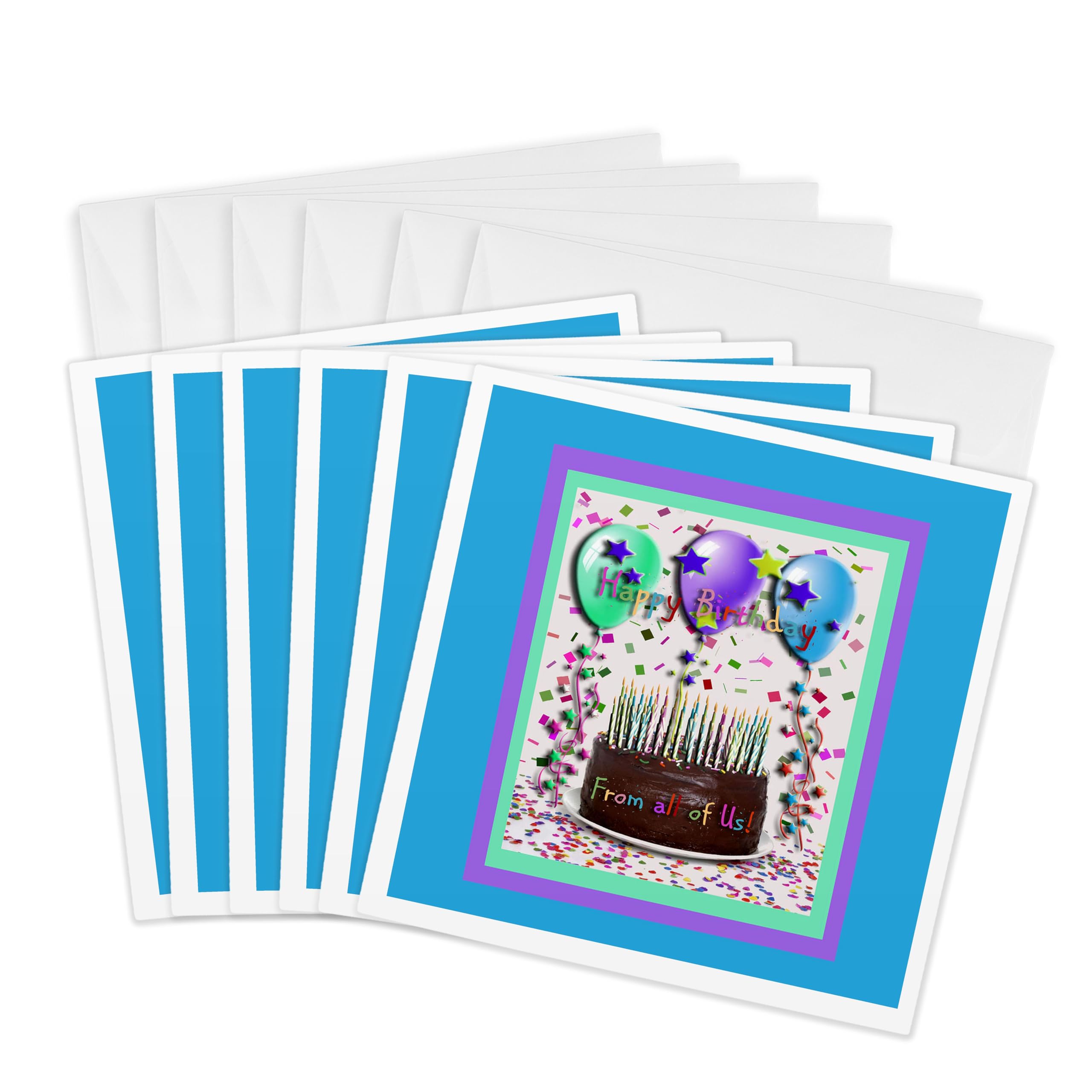 3Drose Happy Birthday from All of Us Chocolate Cake - Greeting Cards, 6 by 6-inches, Set of 6 (gc_20215_1)