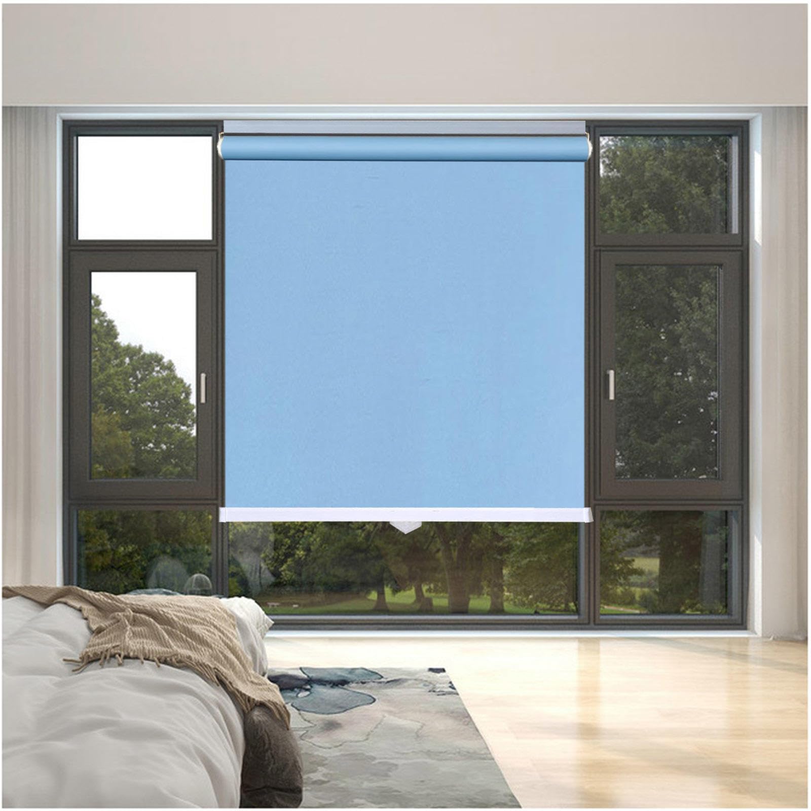 99% Blackout Roller Shades, Sunshade Roller Blinds No Drilling, Thermal Window Roller Shades, Temporary Privacy Blinds, Blackout Curtains 32–150cm Wide,blue-125x200cm/49 * 79in