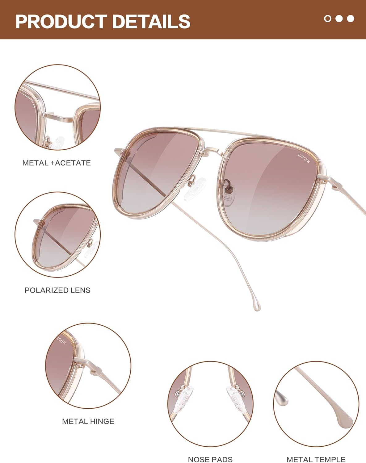 BIRCEN Acetate Polarized Sunglasses for Women: UV Protection Shades - Vintage Frame Aviator Sun Glasses for Vacation Beach - Image 5