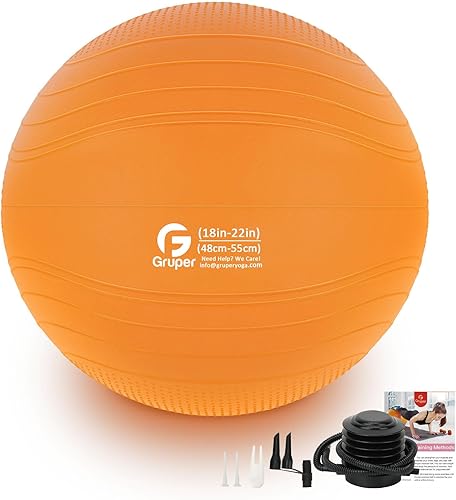 Gruper Yoga Ball, Multiple Sizes Non Slip Exercise Ball for Workout, Birthing, Balance, Stability, Pregnancy, 2200LB Capacity, Anti Burst Chair for