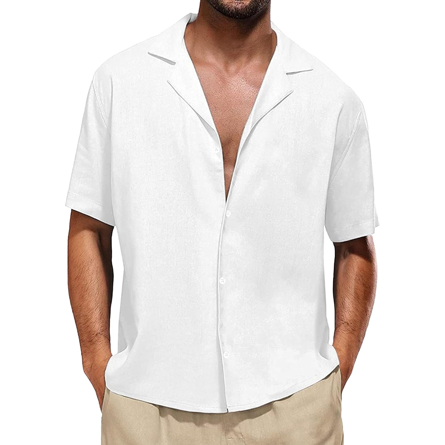 Maiyifu-GJ Mens Short Sleeve Button Down Shirts Summer Casual Cotton Linen Shirt Lightweight Breathable Business Dress Shirts