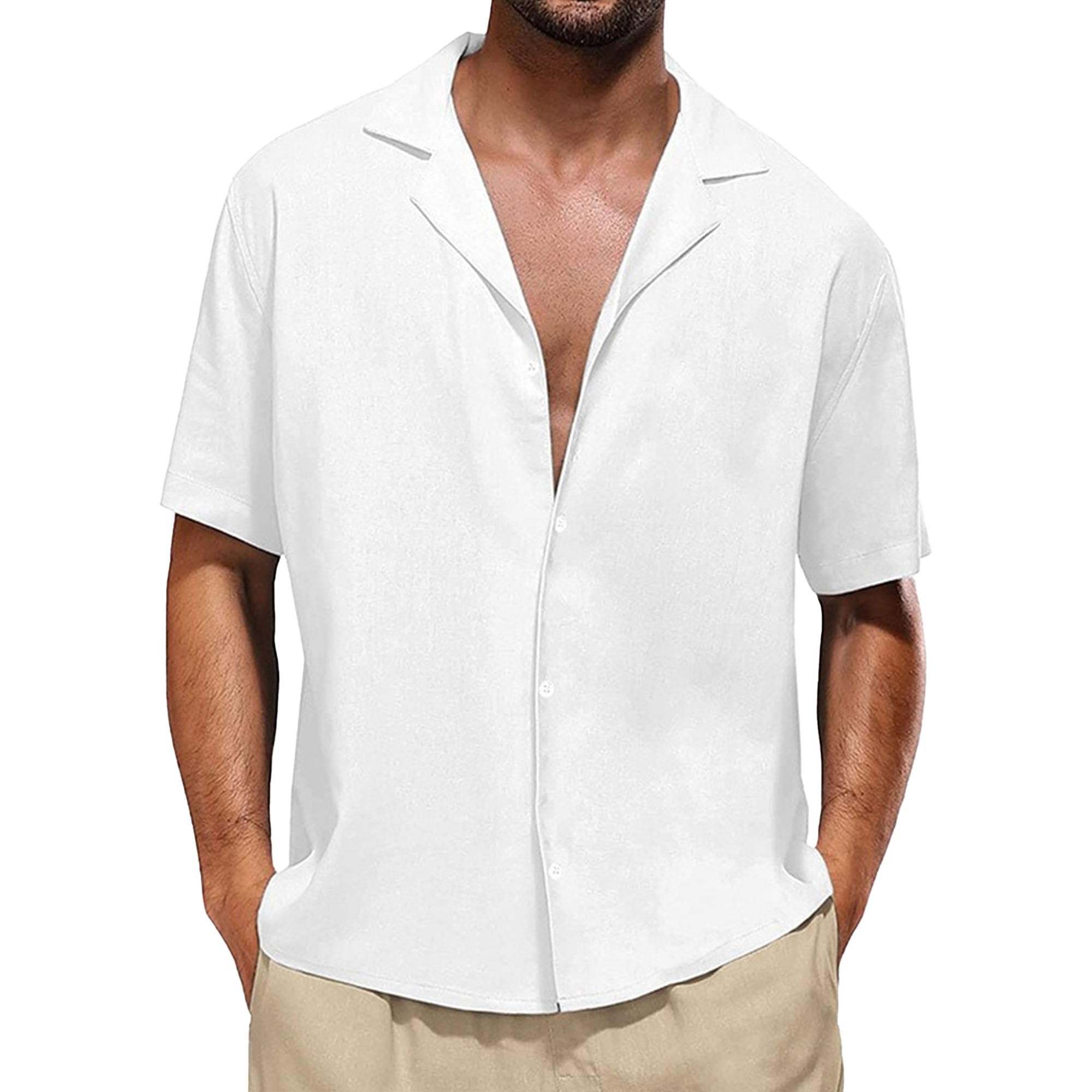 Maiyifu-GJ Mens Short Sleeve Button Down Shirts Summer Casual Cotton Linen Shirt Lightweight Breathable Business Dress Shirts