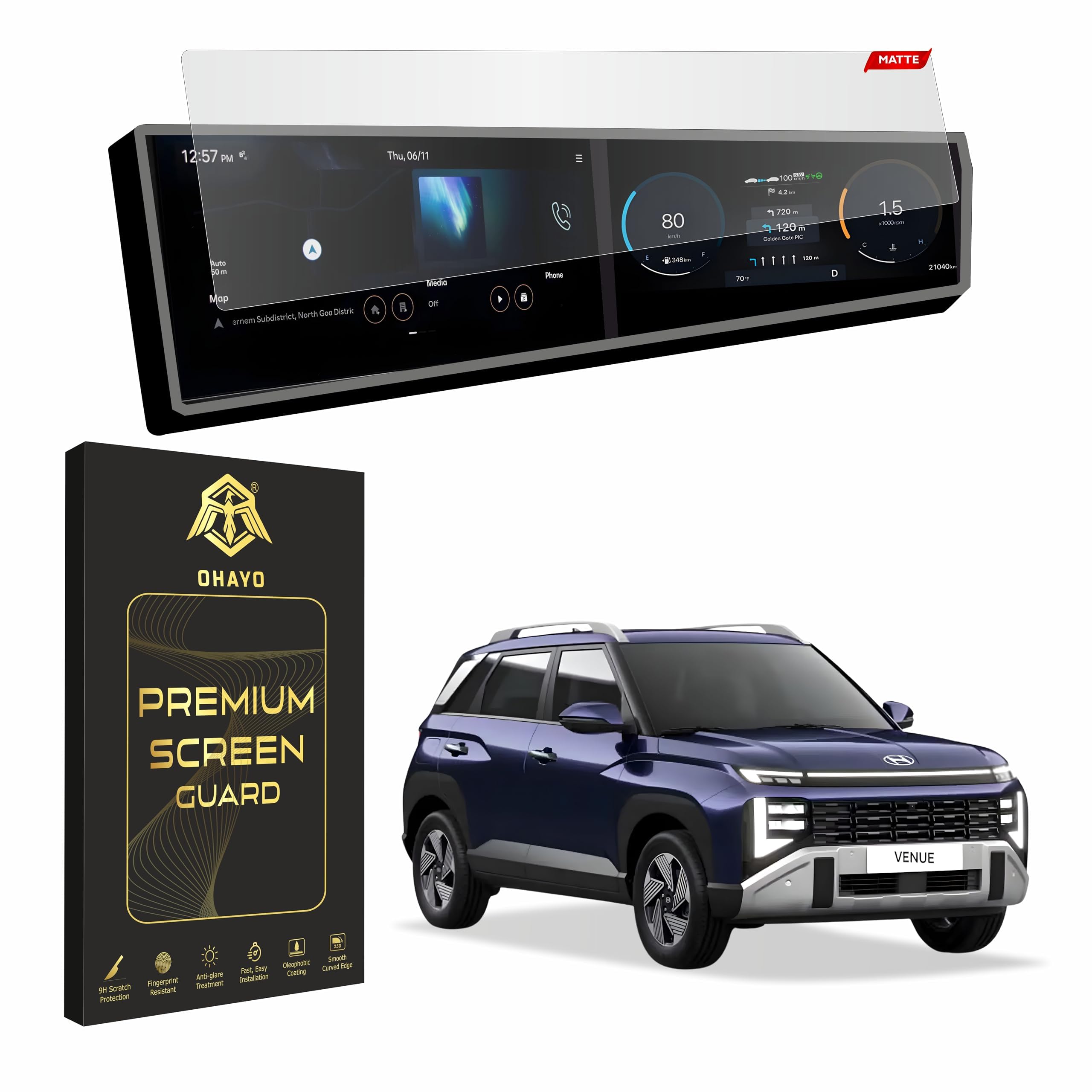 OHAYO 9H Hard Car Display Screen Protector for Hyundai Venue 2025 & 2026(Matte) Facelift | 12.3" Dual Infotainment & Instrument Cluster Guard | HX2 HX4 HX5 HX6 HX6T HX7 HX8 HX10 N6 N10 | Scratch Resistant, HD Clear, Bubble Free | Not Tempered Glass-image-43