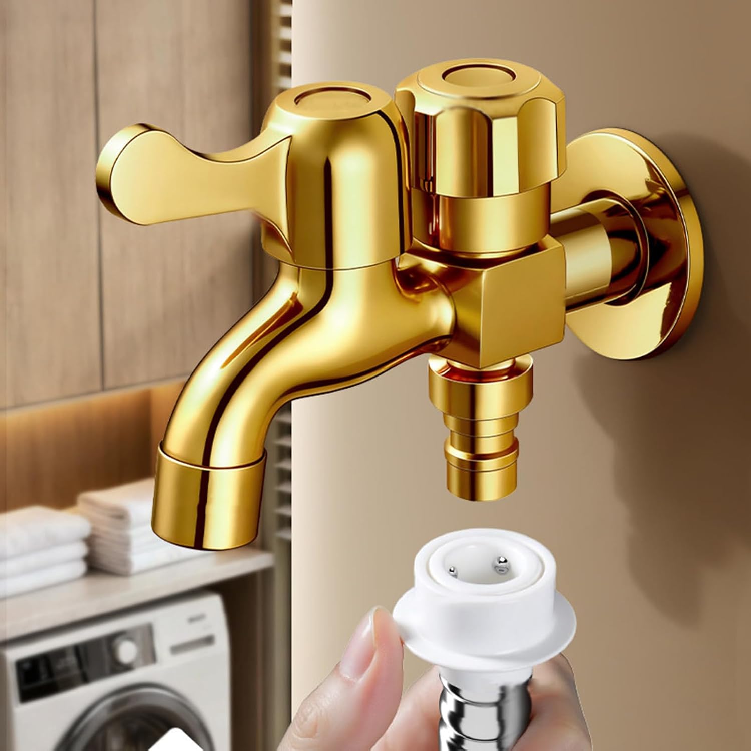 BiaoTeng Outdoor Double Taps Water Faucet Brass Wall Mounted Single Cold Water Faucet Wall Mount Gold