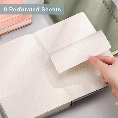 Miniatura 9 de EMSHOI - Cuaderno rayado para la universidad, 256 páginas numeradas tamaño A5, papel grueso de 3.54 ozy, 16 páginas perforadas, tapa dura de piel