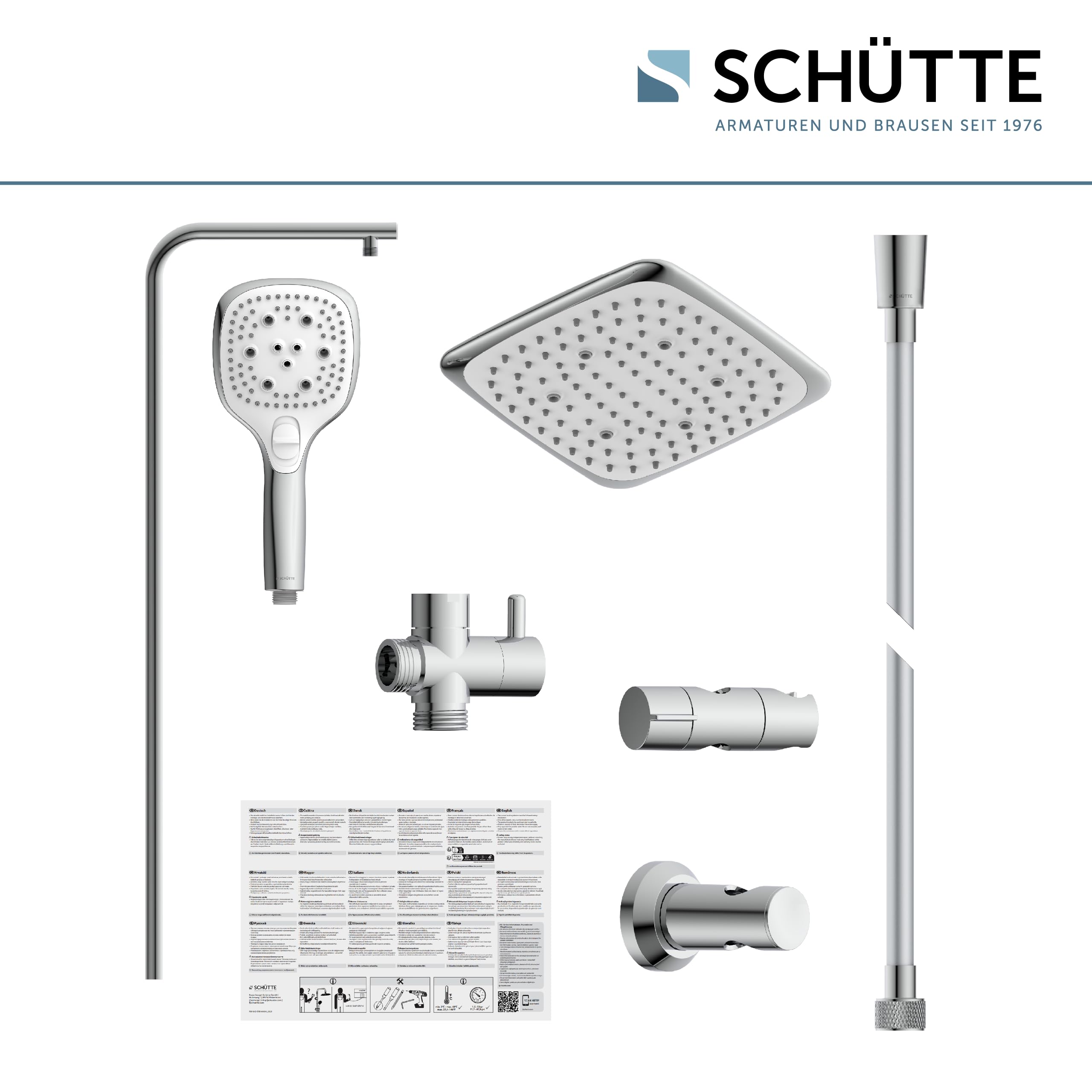Schütte Duschset MADEIRA Duschsäule mit großer verstellbarer Regendusche, Handbrause mit 3 Strahlarten, Duschsystem ohne Armatur, Chrom