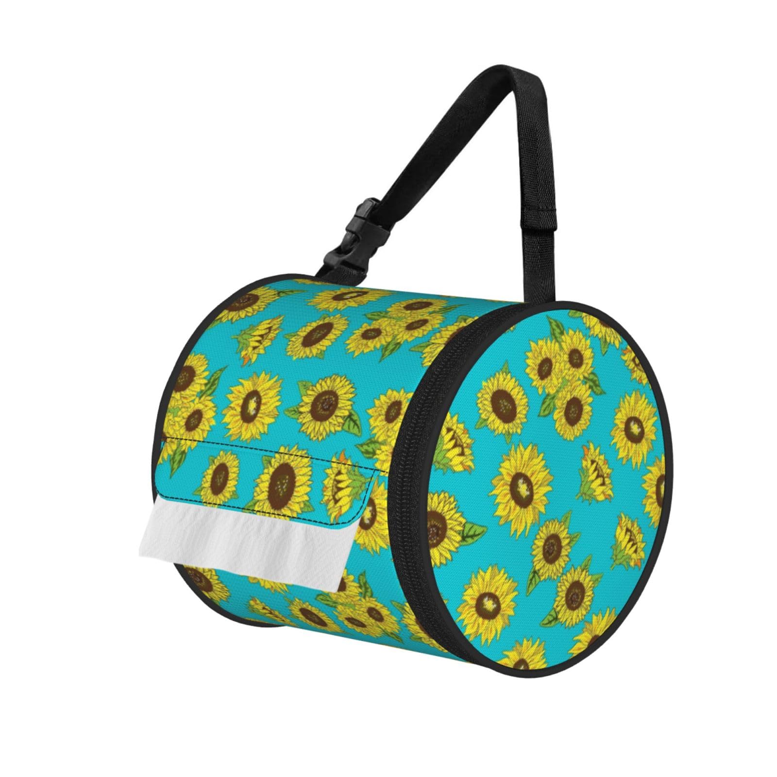 Sunflowers Pattern Print Hanging Toilet Paper Holder Camping Paper Towel Holder Portable Car Roll Paper Storage Bag With Adjustable Strap Suitable For Bathroom,Kitchen