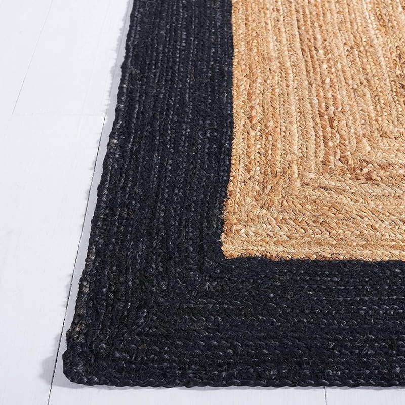 Tapis ovale en jute tissée à la main pour salon – Tapis rustique bohème naturel, durable et élégant – Noir et beige – 1,5 x 2,1 m