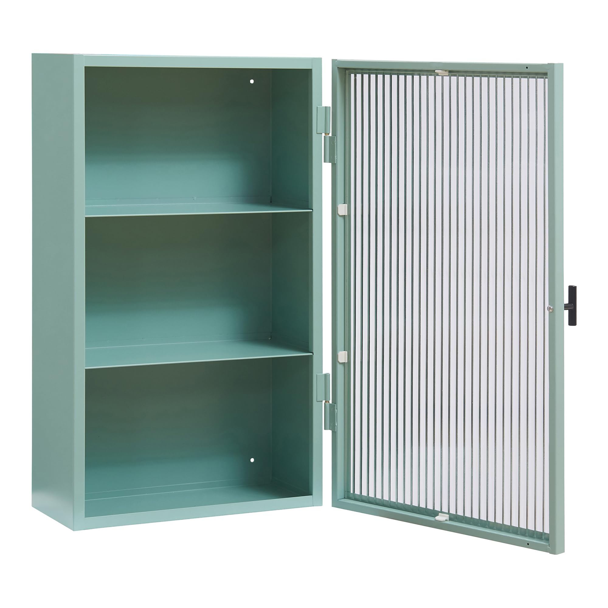 [en.casa] Armario de Pared Zundert Mueble Baño con 1 Puerta de Vidrio Acanalado Mueble Auxiliar de Cocina con 3 Compartimentos Cerrados Acero 60 x 35 x15 cm - Verde Menta