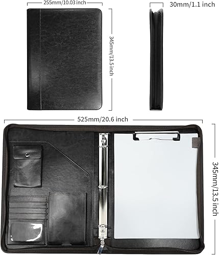 Miniatura 5 de WRIYES - Carpetas de anillas Padfolio de piel con 3 anillas, carpeta profesional de negocios, organizador para IPaddocumentos, teléfono y tarjetas