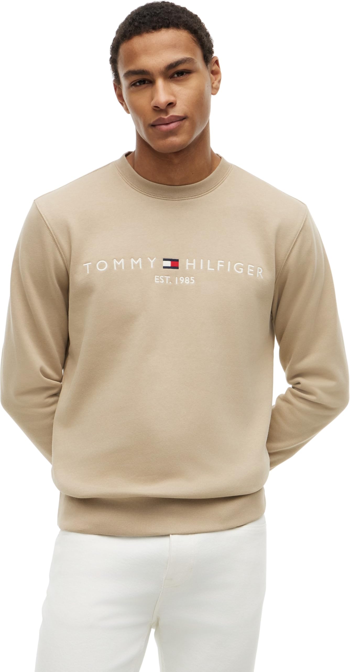 Tommy Hilfiger Herren Sweatshirt Tommy Logo ohne Kapuze, Beige (Batique Khaki), S