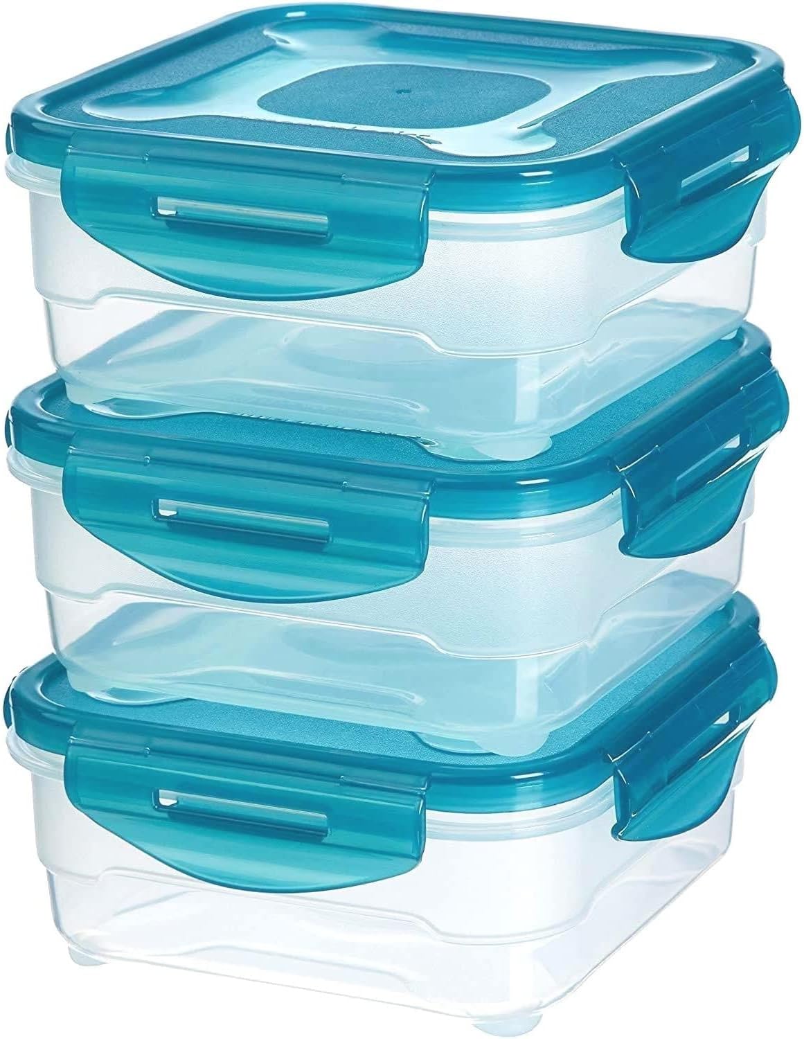 Kitchenwell Plastic Air Tight Modular Fridge Storage Containers for Snacks Food Storage Boxes, Microwave Safe, Freezer Safe, BPA Free (3 pieces, 800ml, SkyBlue)