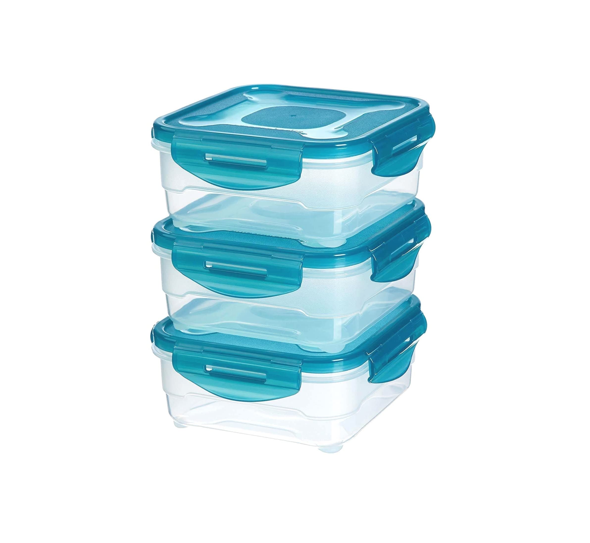 Kitchenwell Plastic Air Tight Modular Fridge Storage Containers for Snacks Food Storage Boxes, Microwave Safe, Freezer Safe, BPA Free (3 pieces, 800ml, SkyBlue)
