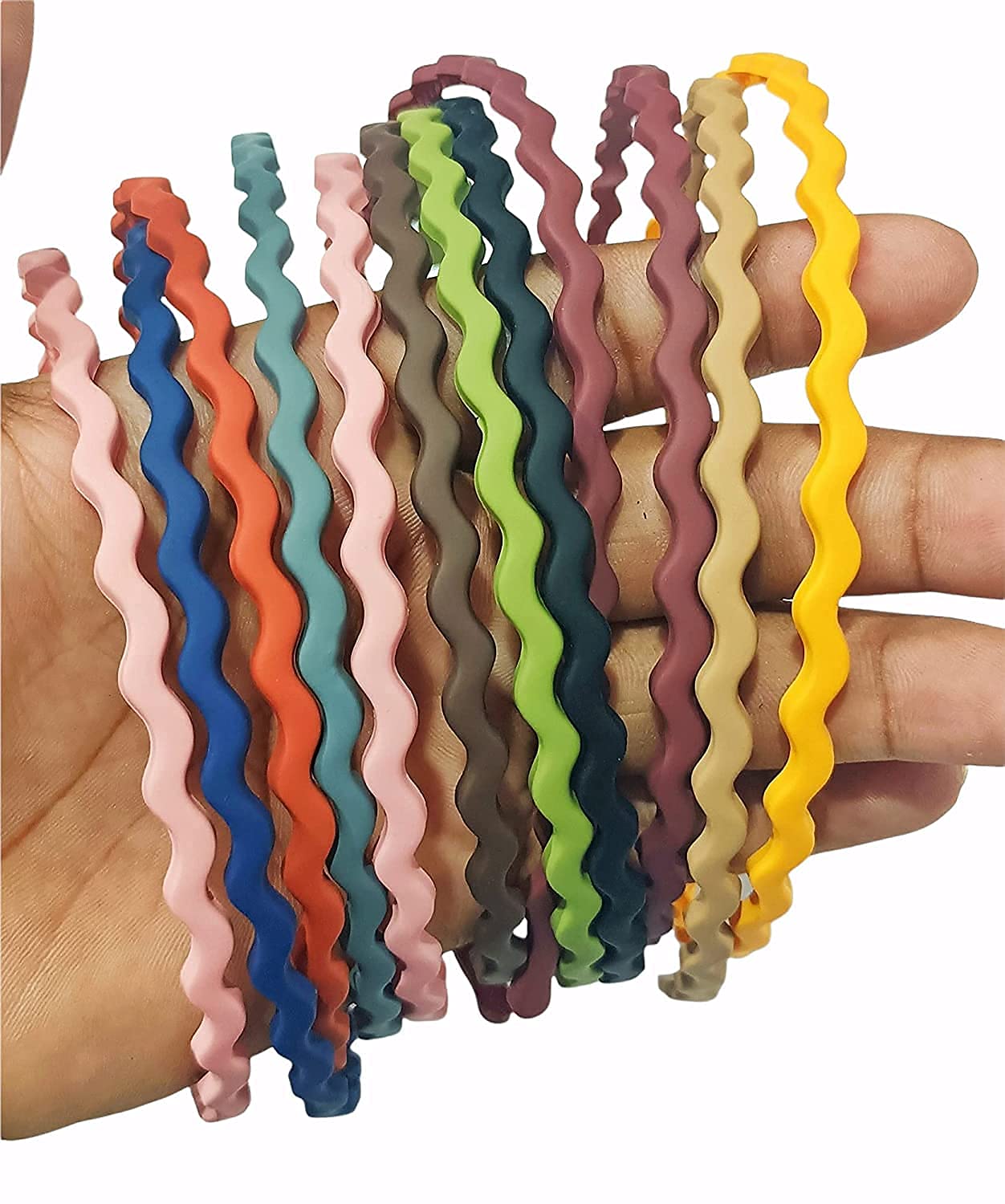 12 PCS Plastic Elastic Hair Bands Wavy Hair Comb Black Brown Headband Teeth Comb Shine Hairband Hoop Matte Hairbands Hair Accessory For Girls , Women Lady (Set Of 12) (Wave)-image-30