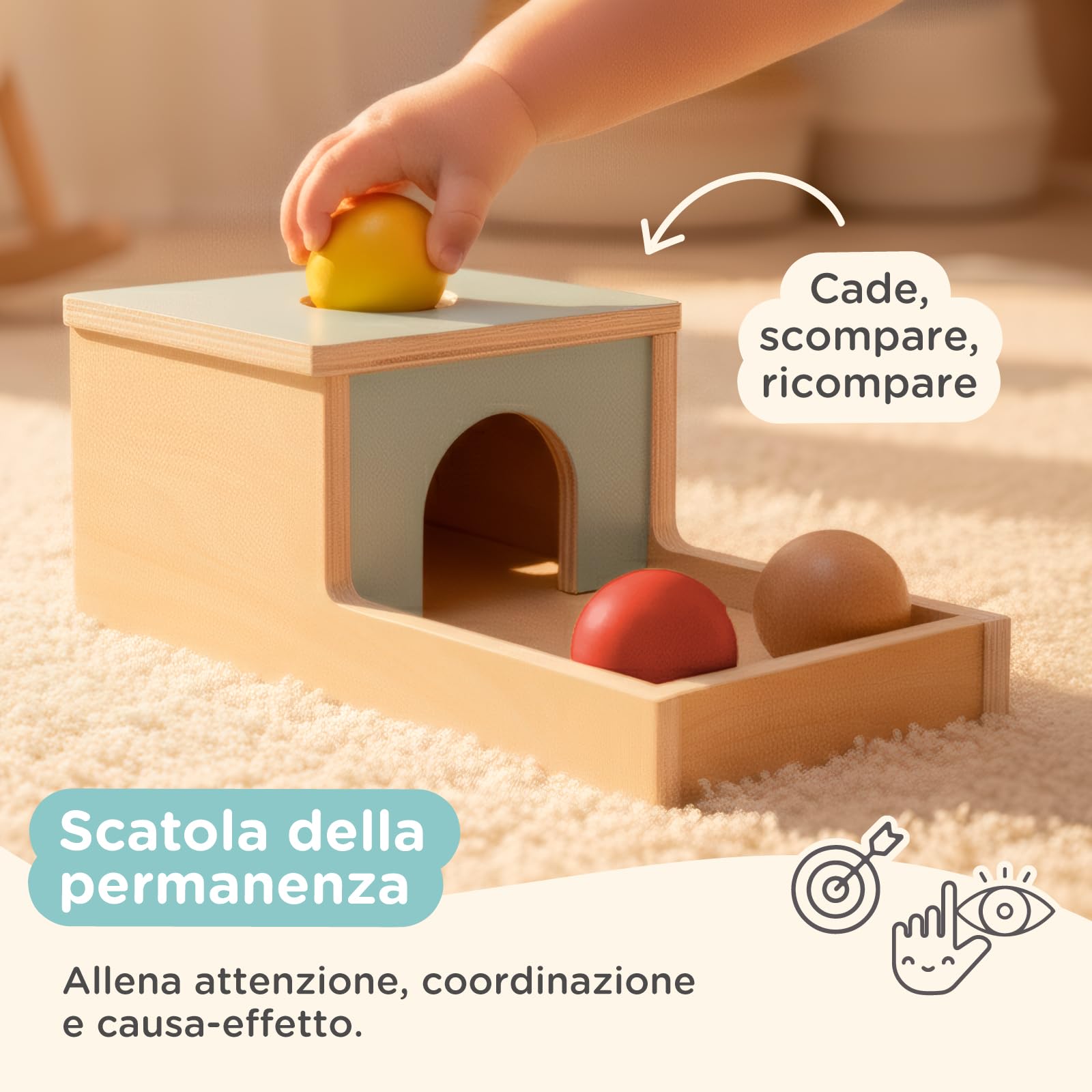 Nene Toys Giocattoli Montessori per Bebè 6–12 Mesi – Giochi Educativi Sensoriali in Legno – Scatola della Permanenza, Torre da Impilare, Libro in Stoffa, Massaggiagengive, Sonaglio & Blocchi Morbidi