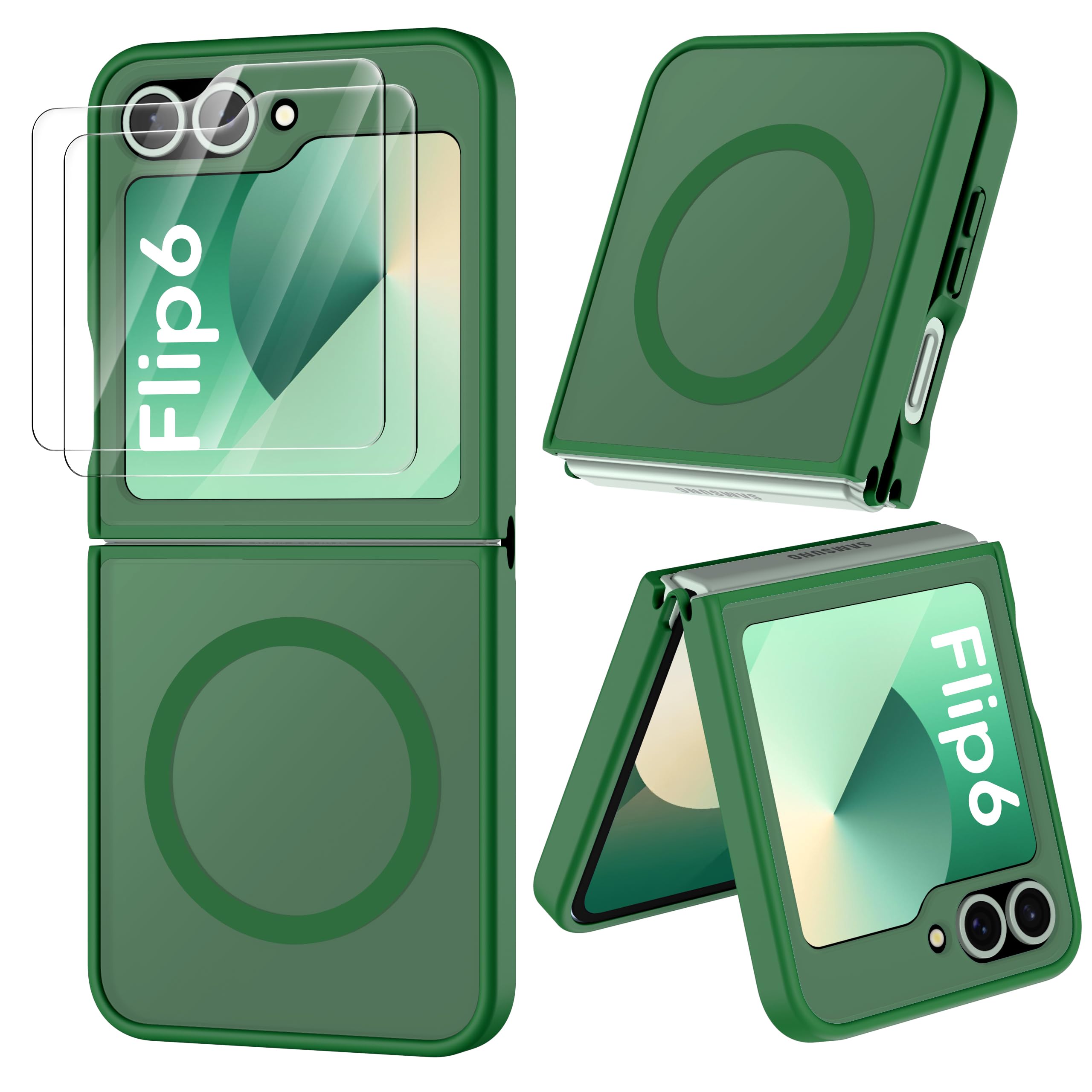 ORETECH Magnetic for Samsung Galaxy Z Flip 7 FE Case Galaxy Z Flip 6, with [2 x Screen Protector] Translucent Back Non-Slip Shockproof Bumper Case for