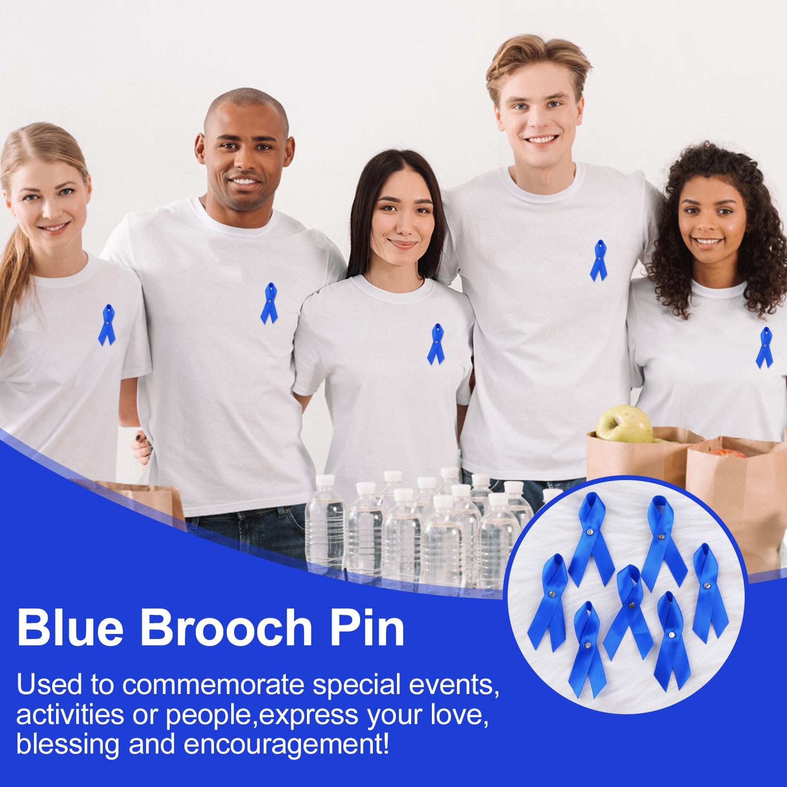 100 Épingles Ruban Bleu - Sensibilisation Cancer Du Côlon Et Prostate | Lot Broches Épingles à Nourrice Novembre - 9