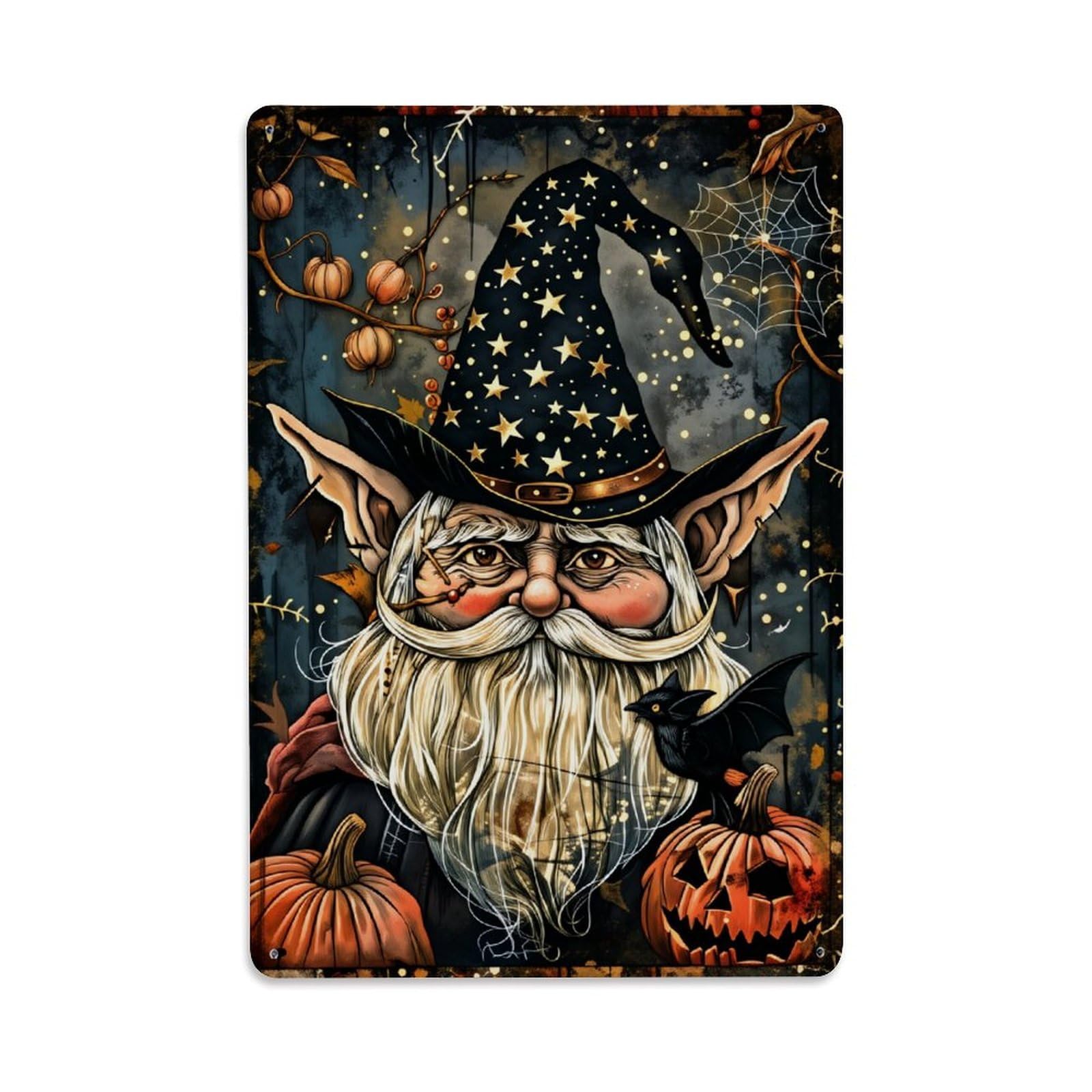 Jdfenggu Vintage Halloween Witch Pumpkin Bat Stars Retro Metal Tin Sign, Decor Art Poster For Bar, Home, Man Cave, Kitchen, Laundry Room Gift 8X12inch