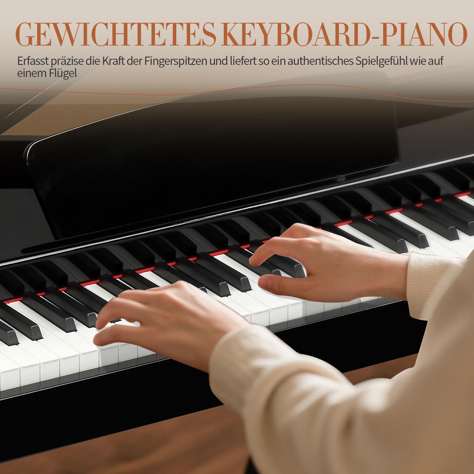 LEADZM Grand Piano, pianoforte digitale con 88 tastiera ponderata e finitura lucida, coperchio pieghevole, suono a 4 altoparlanti, Bluetooth MIDI/audio, nero