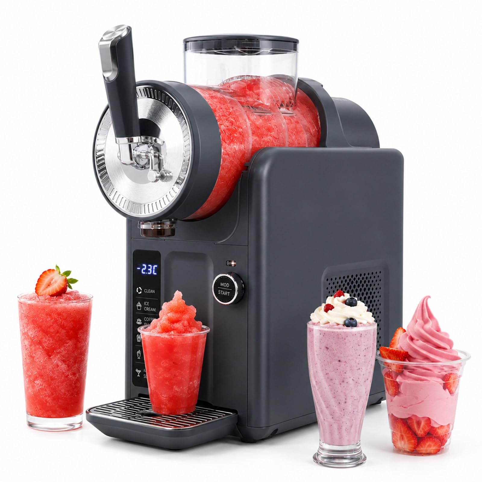 pealiritansemen 5-In-1 Slushy Maker – Pour Juice or Coffee, Turn Dial, Get Soft Serve, Slush, Milkshake, Frappe or Sorbet In Minutes - No Ice Needed丨countertop Iced Drink Maker for Families, 2L Black