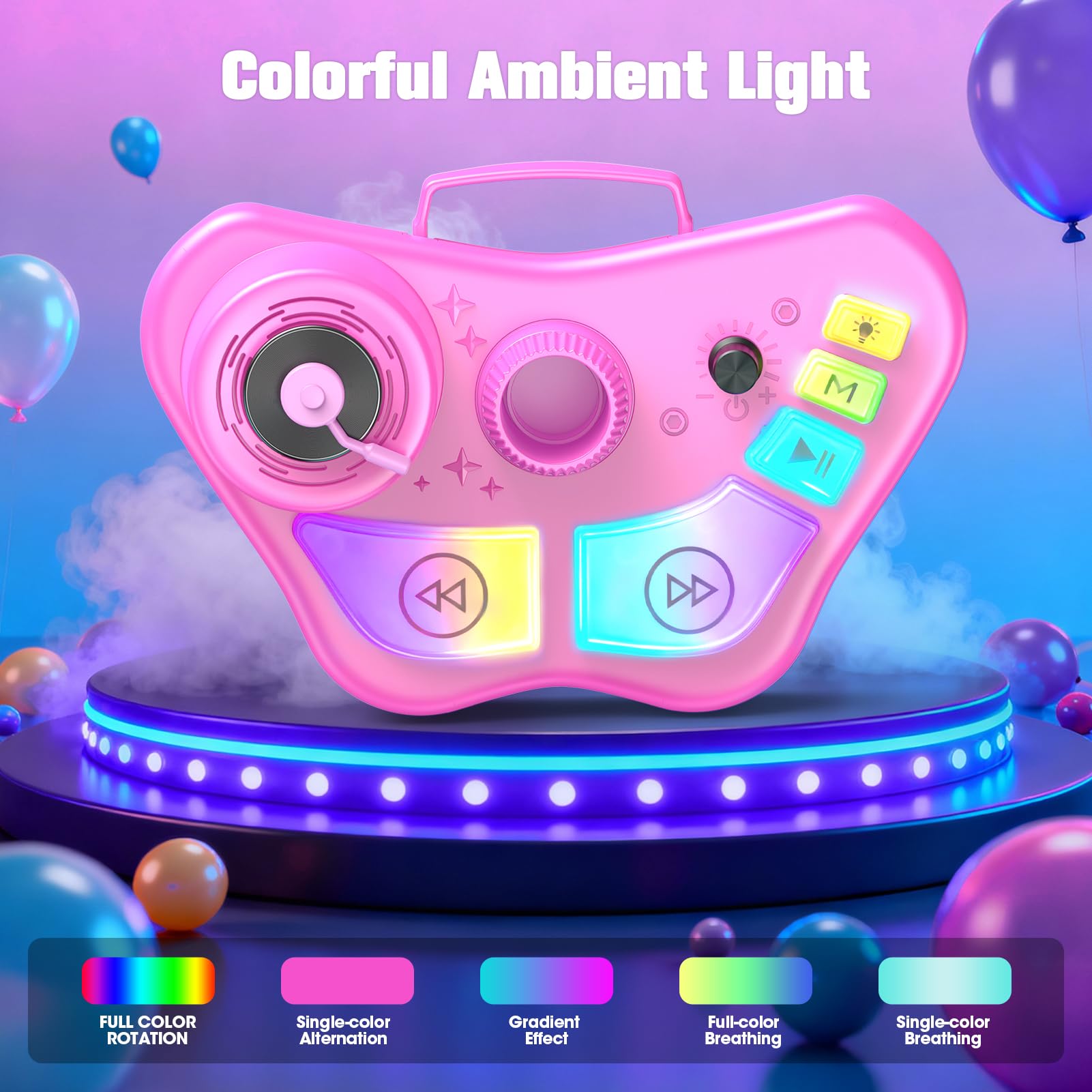 Dislocati Microfono Karaoke per Bambini con Supporto Regolabile, 2 Microfoni Wireless, Luci LED, Altezza Regolabile 40-98 cm, Regalo per Bambini 3+ Anni (Rosa)