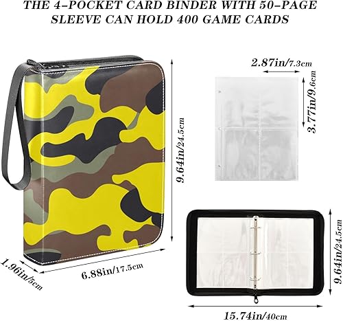 Miniatura 3 de Carpeta de tarjetas de camuflaje amarillo con 400 bolsillos, carpeta de almacenamiento de tarjetas intercambiables, álbum con mangas, cremallera