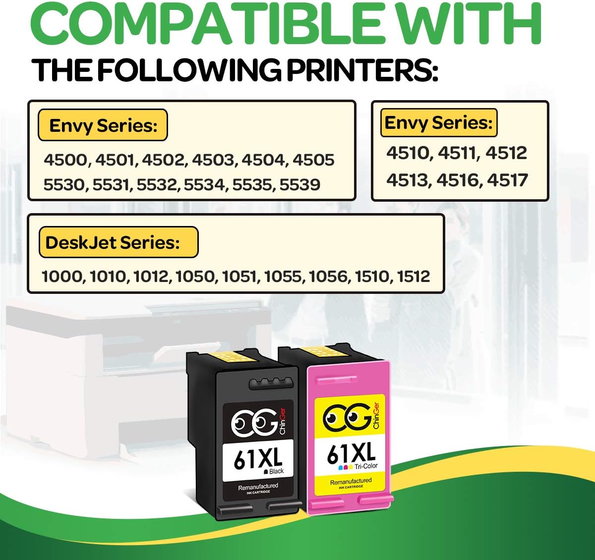 Exclusive Discount 60% Price CG CHINGER Remanufactured Ink Cartridges Replacement for HP 61XL 61 XL Work with Envy 4500 5530 5534 5535 Deskjet 1000 1056 1510 1512 1010 1055 OfficeJet 4630 Printer (1 Black, 1 Tri-Color, 2-Pack)
