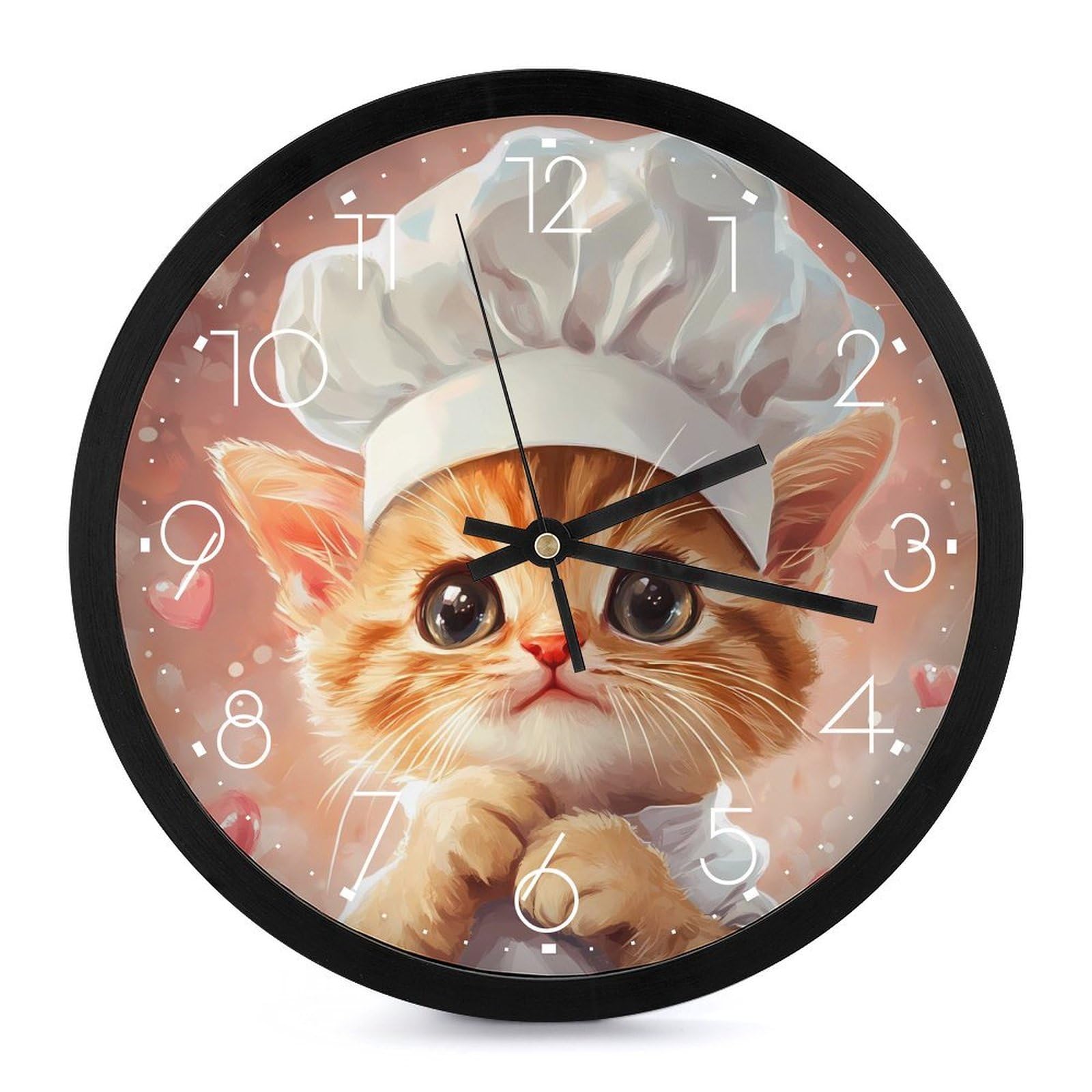 Cute Chef Kitty Cat Round Wall Clock for Living Room Kitchen Modern Silent Decorative Clocks