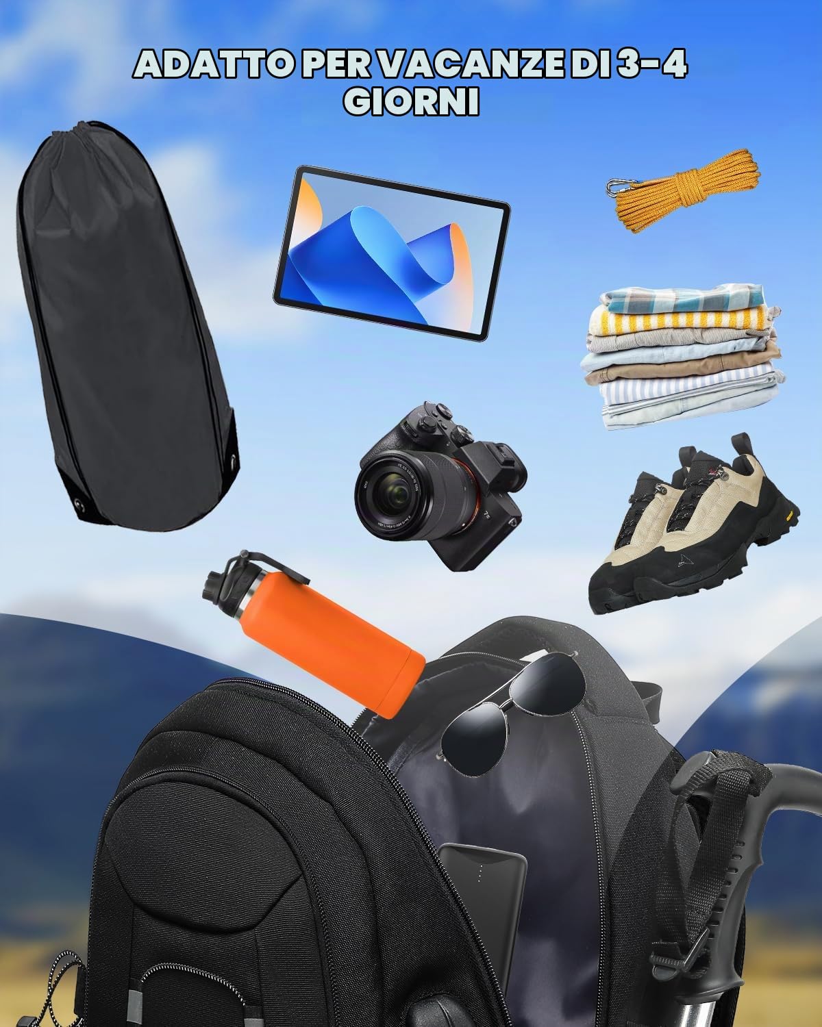 Besttravel Viaje - Zaino da escursionismo 45L per computer di grande capacità fino a 17,3 pollici Casual impermeabile e tasche multiple Campeggio, escursionismo, sport all'aria aperta Uomo, Negro, S