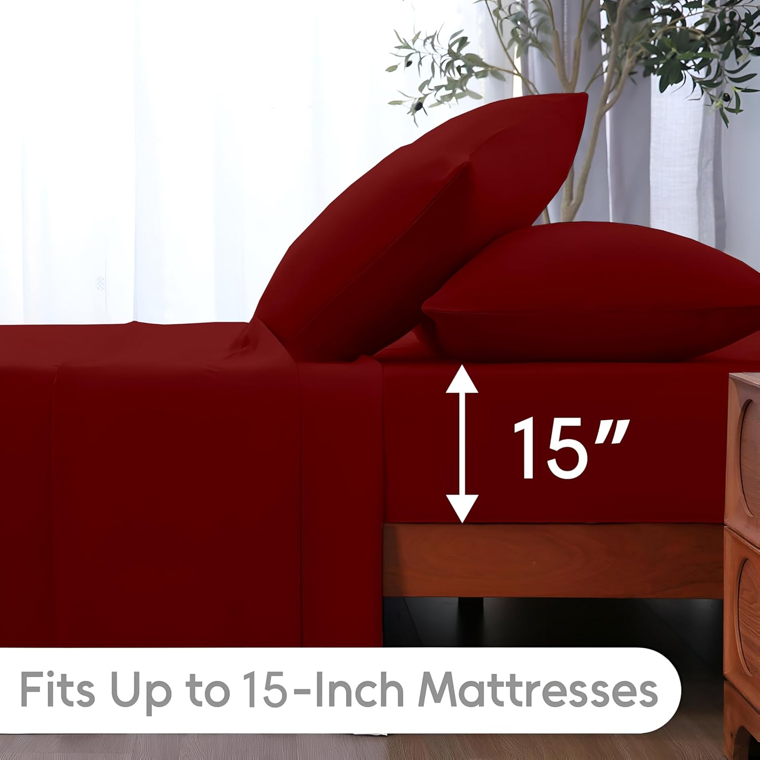 SKY BEDDINGS Luxury Queen Sheet Set - Ultra-Soft 1800 Microfiber Bedding - Double Brushed - Easy Fit - 15" Deep Pockets - Wrinkle, Fade & Stain Resistant - 4-Piece Queen Bed Sheets (Burgundy)