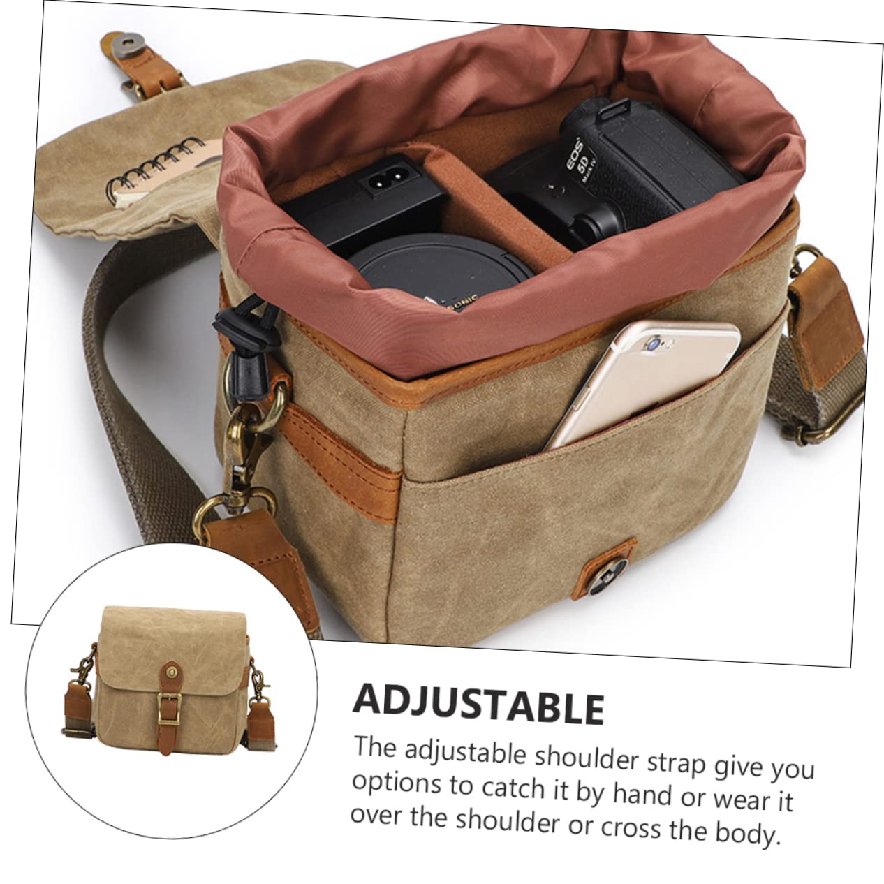 Angoily Borsa Tracolla per Macchina Fotografica in Canvas, Portatile, Tracolla Regolabile e Anti-vibrazione, per Trasporto Quotidiano