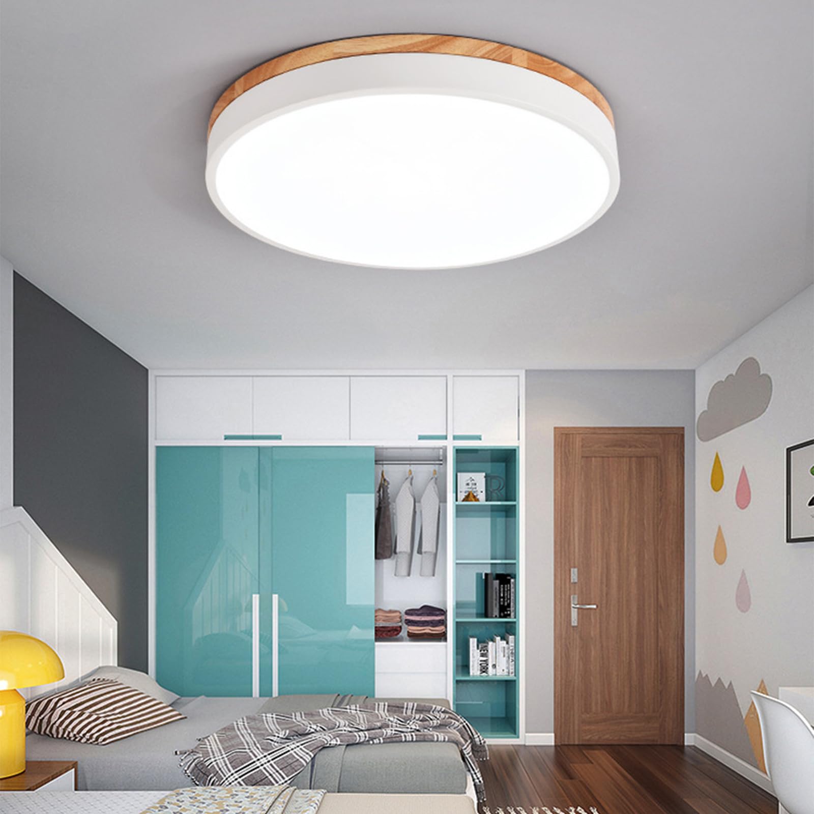 Macaron Rund LED Deckenleuchte, Modern Holz Deckenlampe Ultradünn Unterputz Deckenbeleuchtung Für Kinderzimmer, Wohnzimmer(Size:40CM,24W,Color:White,Stepless Dimming)