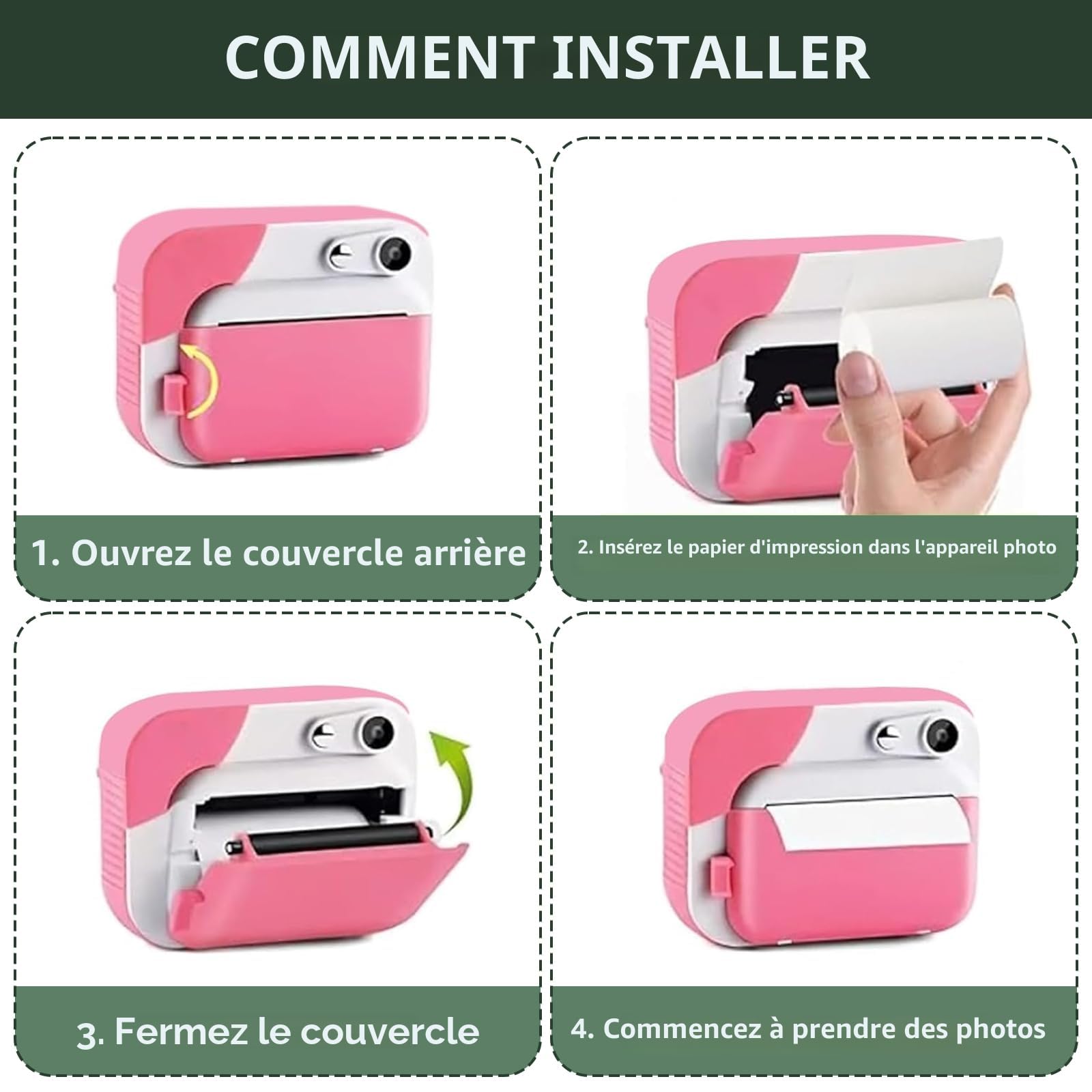 Papier Thermique pour Mini Imprimante, Lot de 10 Rouleaux Autocollants