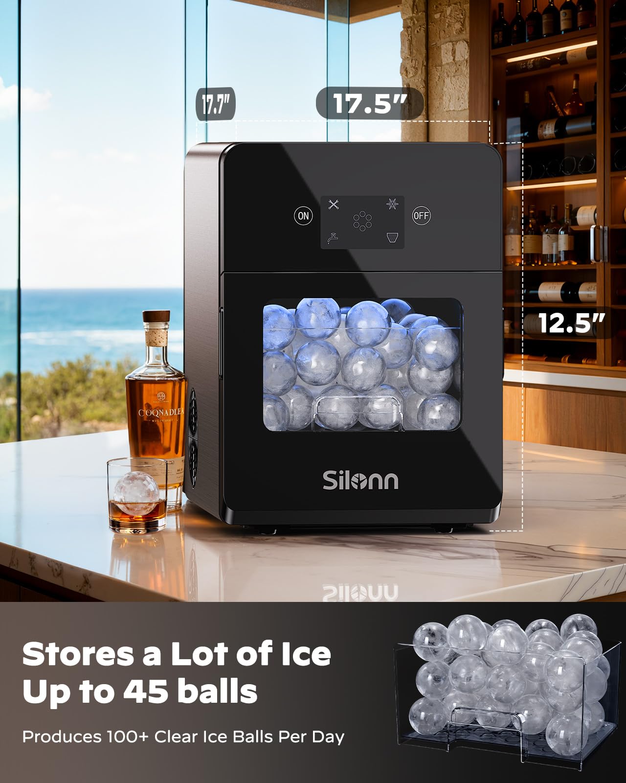 Silonn 2″ Sphere Ice Maker, Clear Ice Ball Maker With Slow-Melting, 4 Pcs In 35 Mins, 144 Pcs/Day, Crystal Sphere & Rapid Sphere Technology, Self-Cleaning Ice Maker Countertop Ideal For Whiskey on Fridge.com - View 4