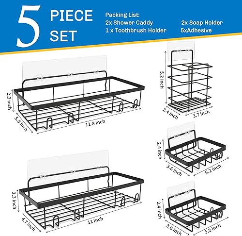 Miniatura 2 de IYEBAU Organizador de ducha de 5 unidades, organizador adhesivo para accesorios de decoración de baño y almacenamiento de cocina, sin taladrar, gran
