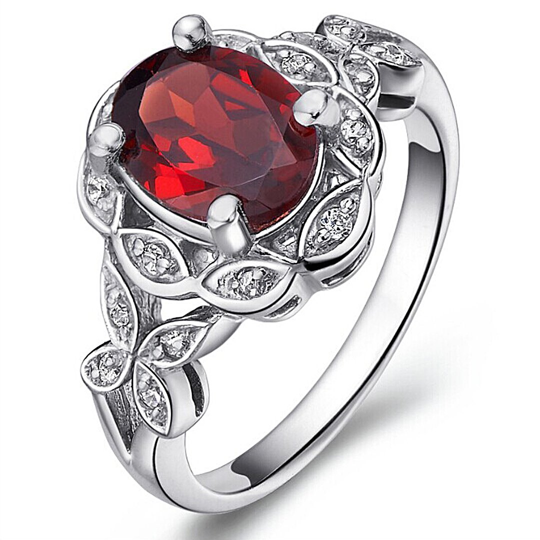 Jewelaraine 100% Natural Gemstone Sterling silver 925 Luxury Women's jewellery ring (Stamp 925),Garnet,Size P