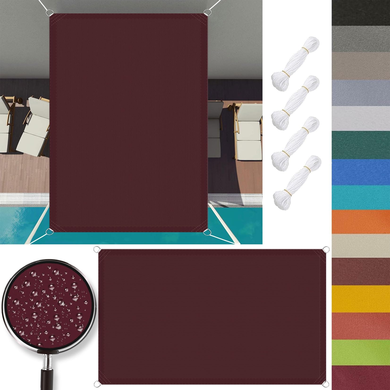 Voiles solaire contre le vent et la chaleur étouffante 4x6.5 m vin rouge