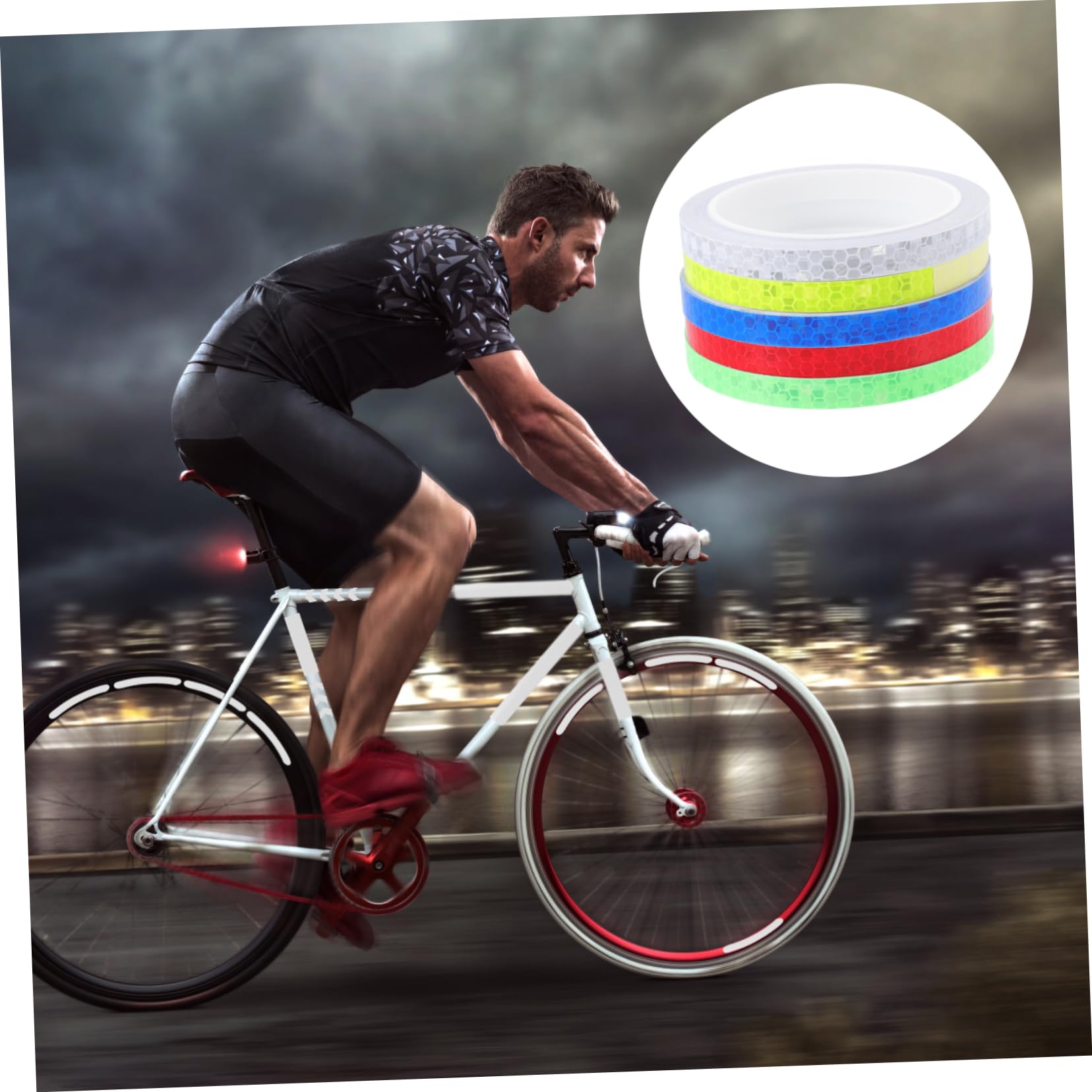 Reflektierende Fahrradaufkleber Dekoration Rückseite Fahrradreflektoren Radfahren Selbstklebende Reflektierende Aufkleber Dekoratives Reflektierendes Band PVC 5rollen