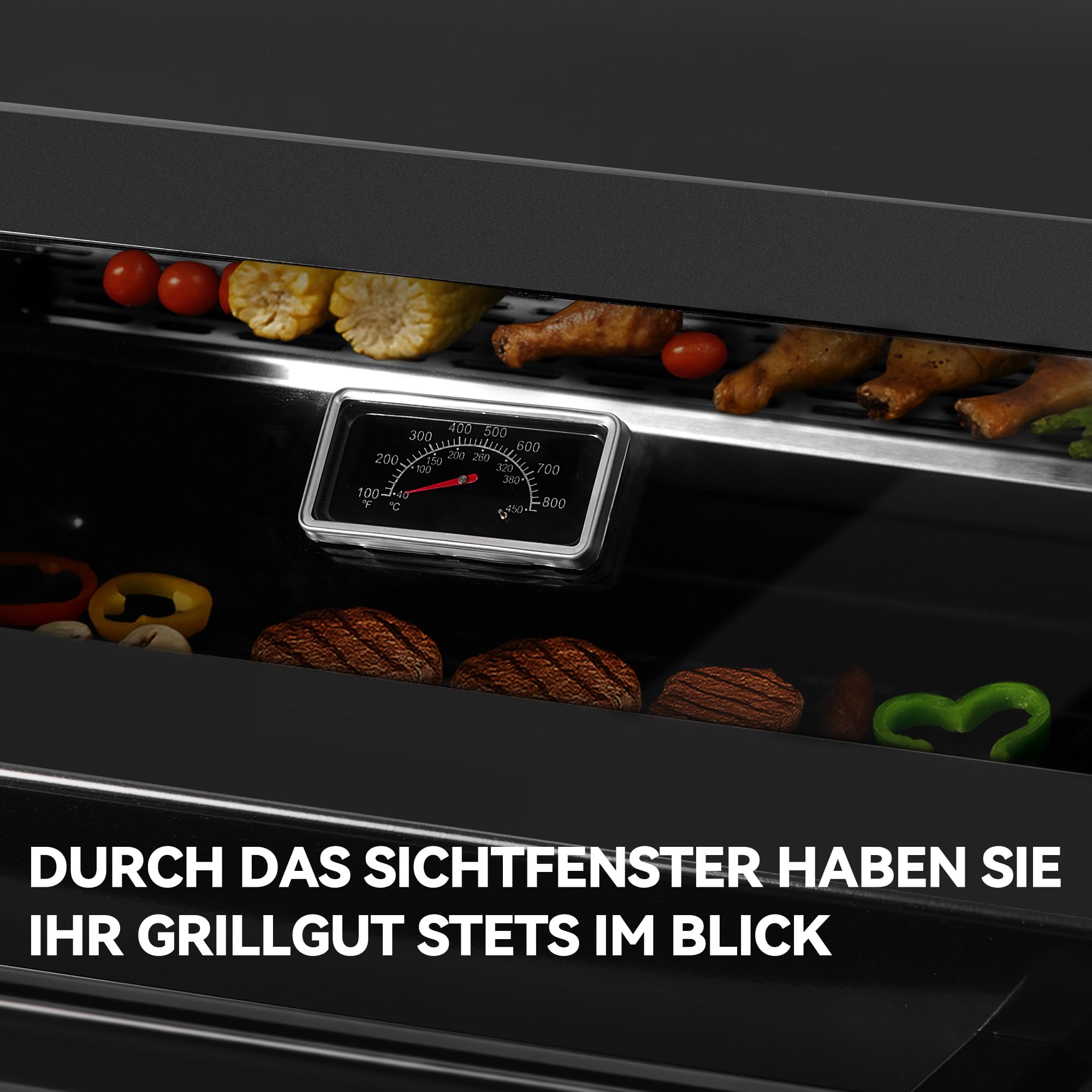 Royal Gourmet 4+1 Brenner Gasgrill Outdoor Gas Grillwagen mit Sichtfenster, Unterschrank, 15,5 kW Campinggrill mit Power-Zonen