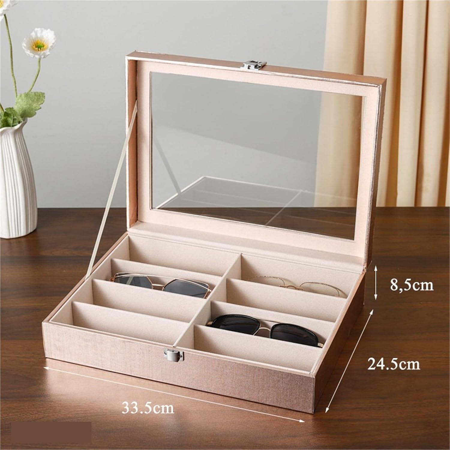 Eyewear Display Case, Eyeglass Sunglass Organizer See-through Display Case Multiple Pairs Glasses Jewelry Box Multi-Eyewear Storage Holder(Rose Gold)