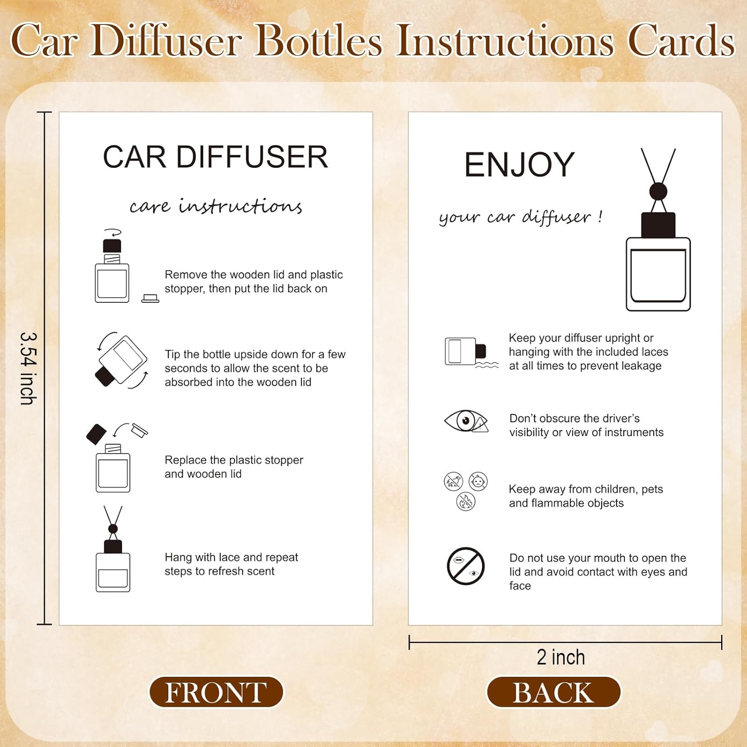 100 Sets Car Diffuser Bottles Empty Bulk Hanging Car Air Freshener Diffuser Bottles Glass Perfume Holder with Instruction Cards for Essential Oil Valentines Birthday Gifts (Cylindrical) - Image 3