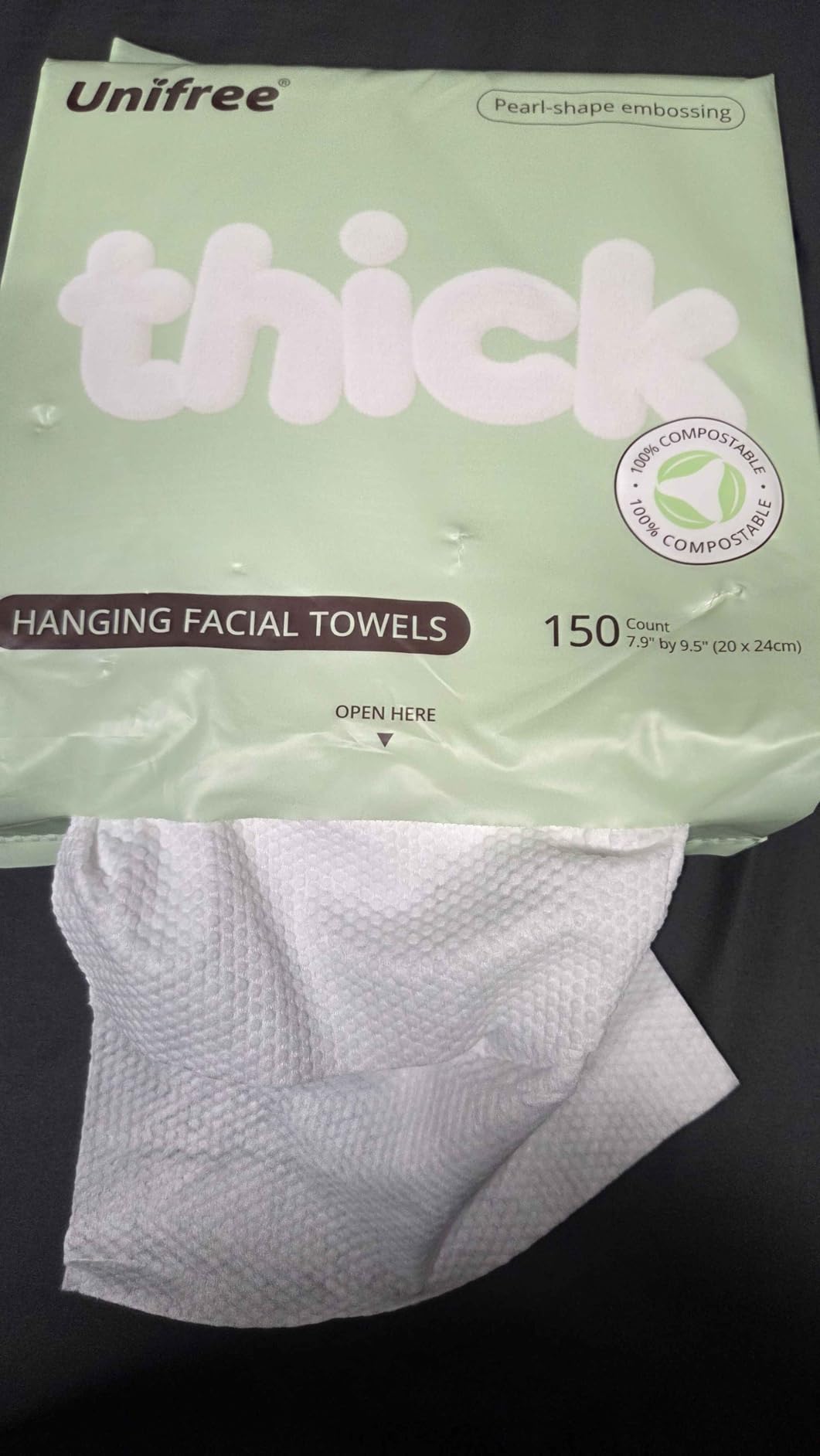 Unifree Large Facial Towels | Disposable Dry Wipes with Hangable Design | Absorbent, Thick, Reusable, Soft, Comfort Skincare, 150 Count Hanging Towels