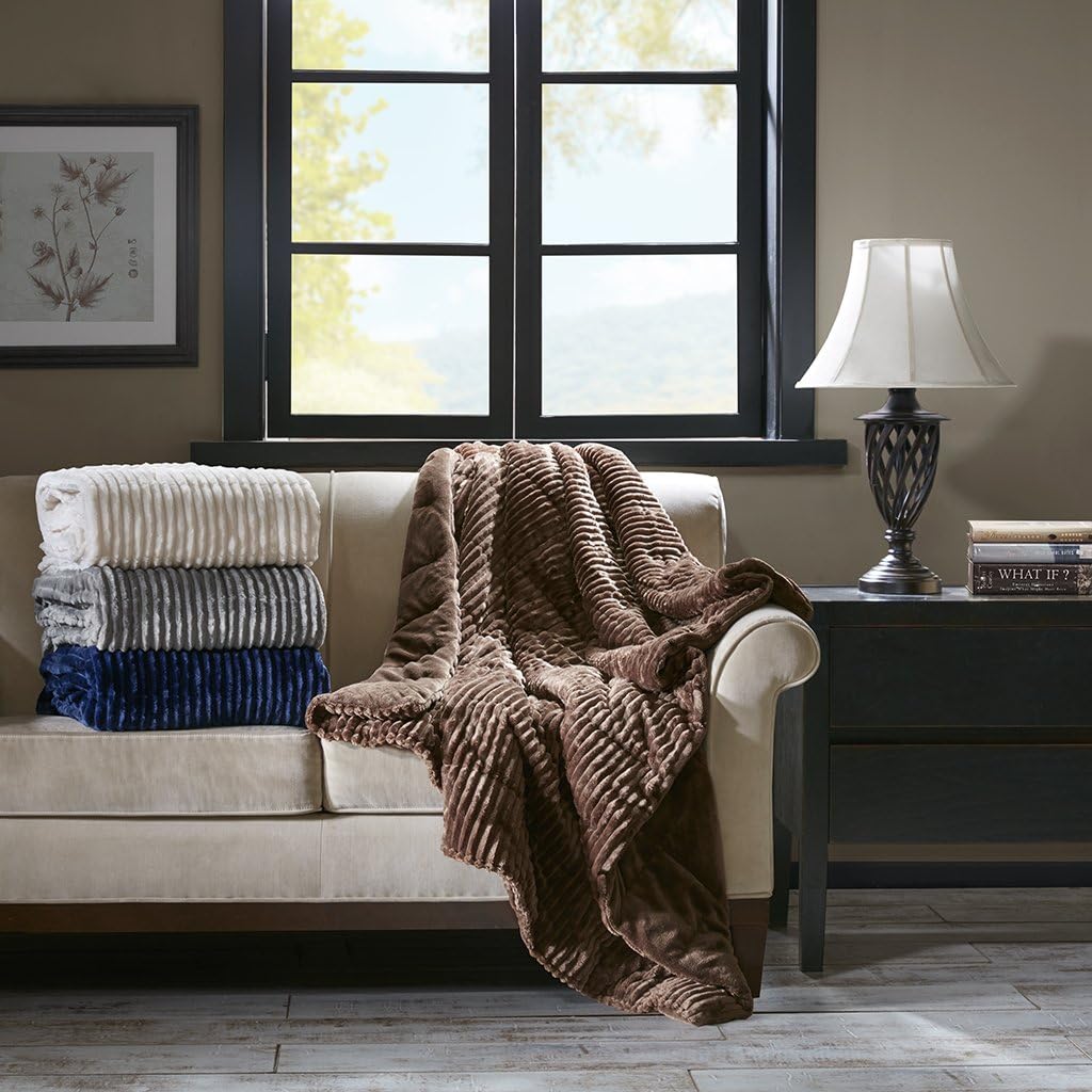 Premier Comfort Parker Luxury Corduroy Plush Down Alternative Throw Ivory 60x70 Premium Soft Cozy Lightweight Corduroy For Bed, Couch or Sofa