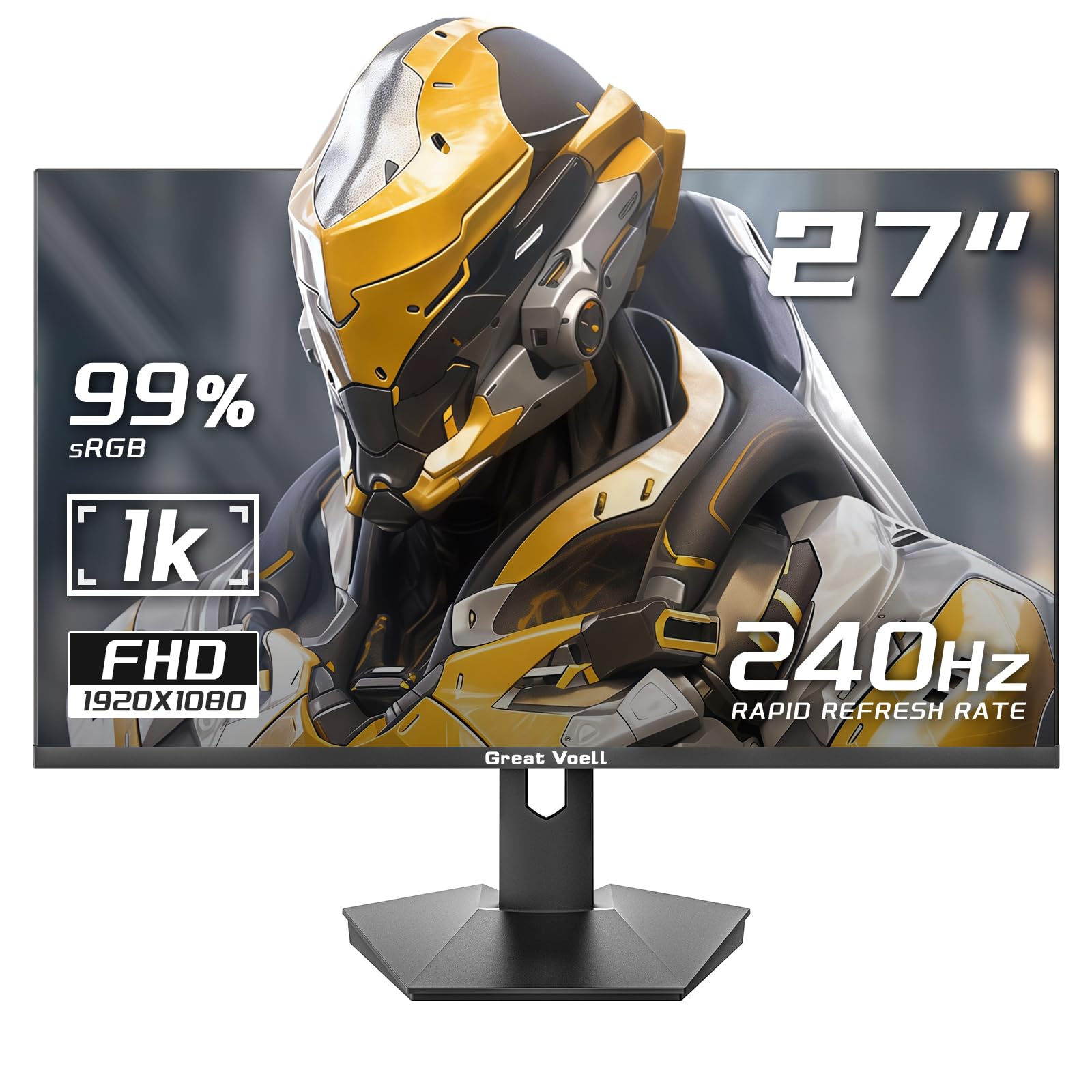 27 Inch Gaming Monitor 240Hz FHD (1920x1080) Computer Monitor, VA Panel, FreeSync, HDR10, 99% sRGB, FreeSync, 2*HDMI&2*DP, Design VESA (75 x 75mm)-Black