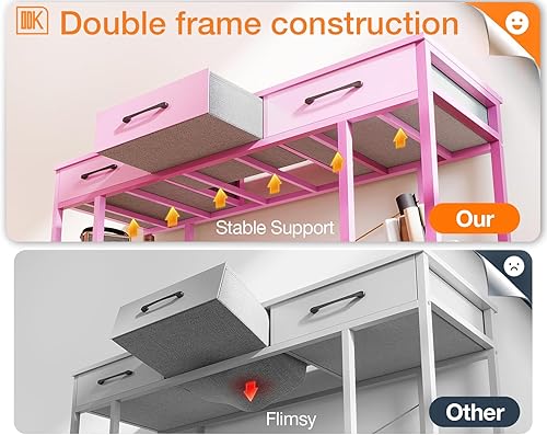Miniatura 6 de ODK Escritorio de tocador con cajones de tela y estantes de almacenamiento, tocador de maquillaje, escritorios de oficina en casa para dormitorio,